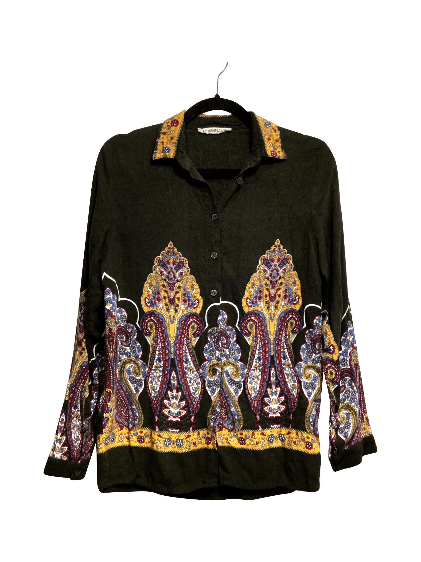 MISELL Stylish Regular Fit Green Button-down Top - Size L