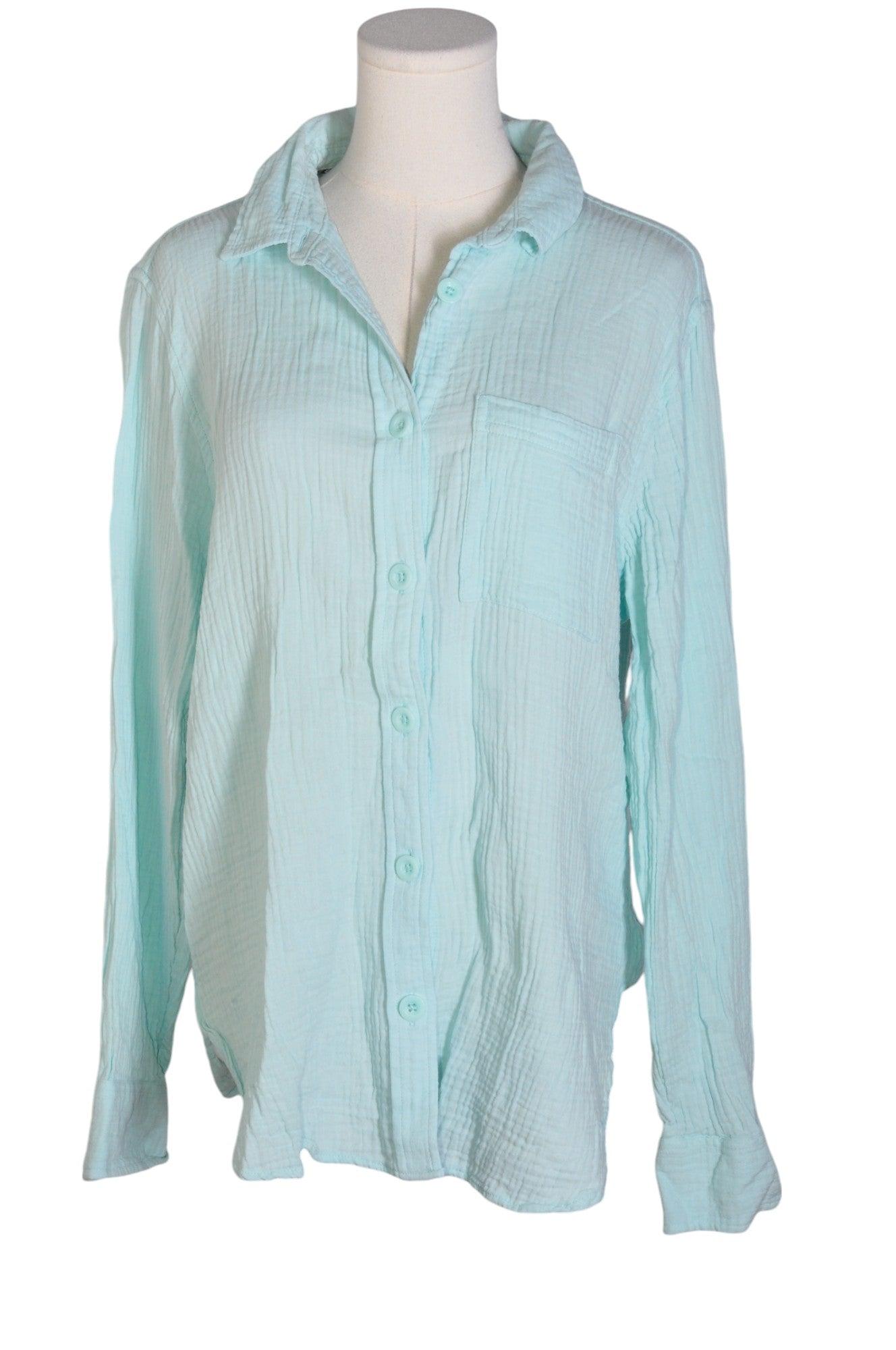 FAR WEST Stylish Women's Blue Regular Fit Button Down Tops - Size M