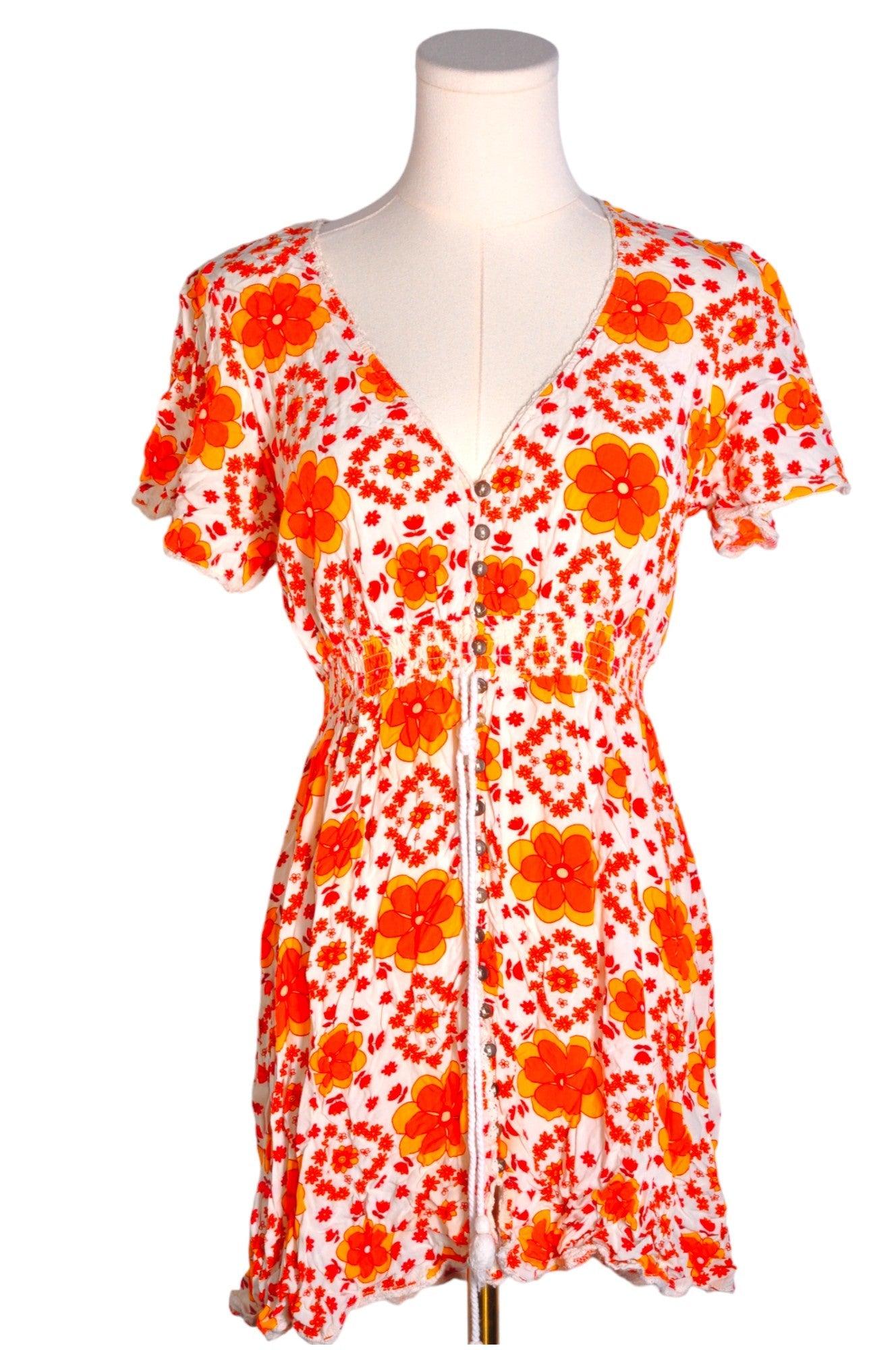 FOREVER 21 Stylish Women's Orange Regular Fit & Flare Dress - Size L