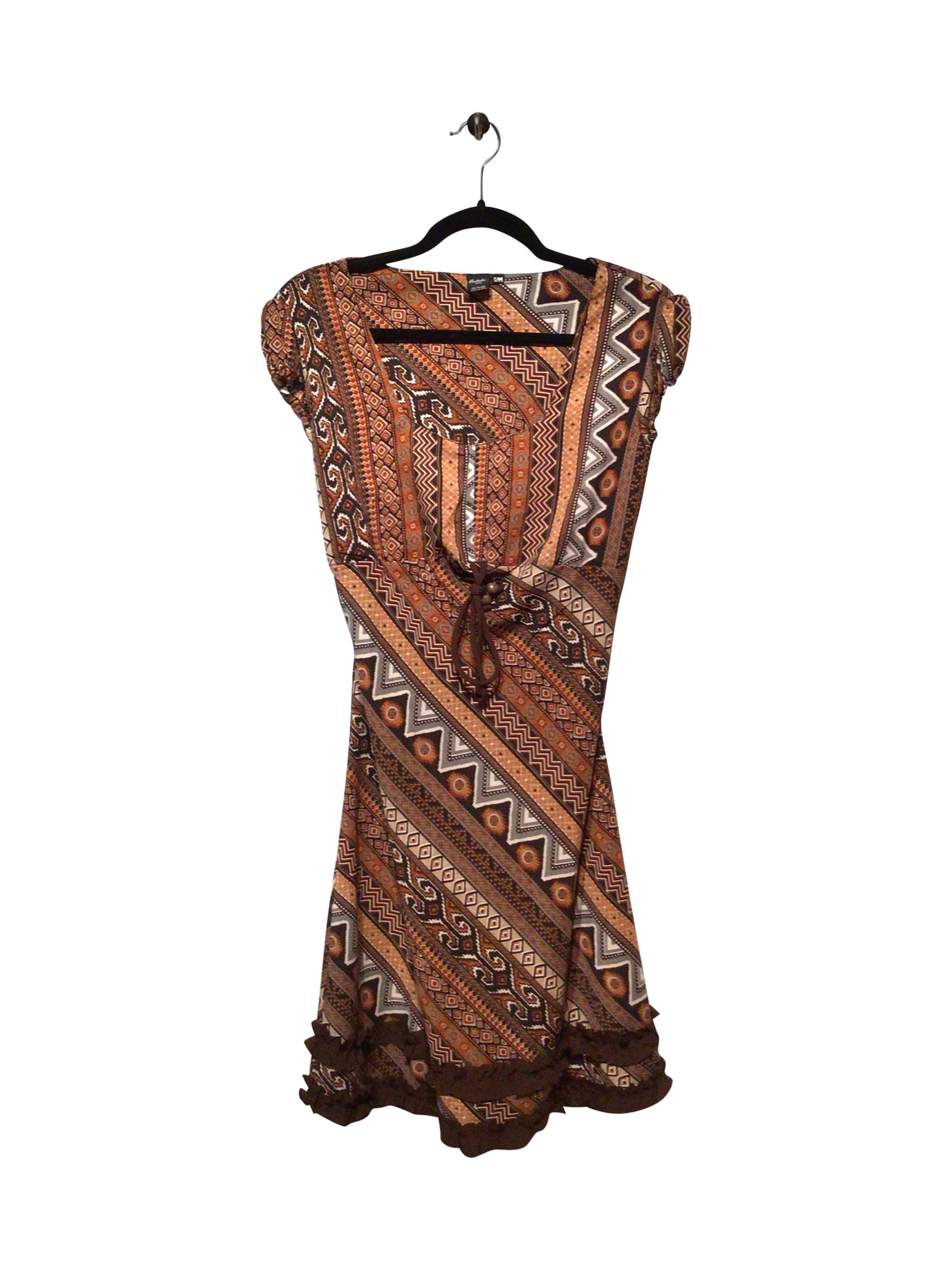 OULALA Stylish Regular Fit Brown Wrap Dress - Size S