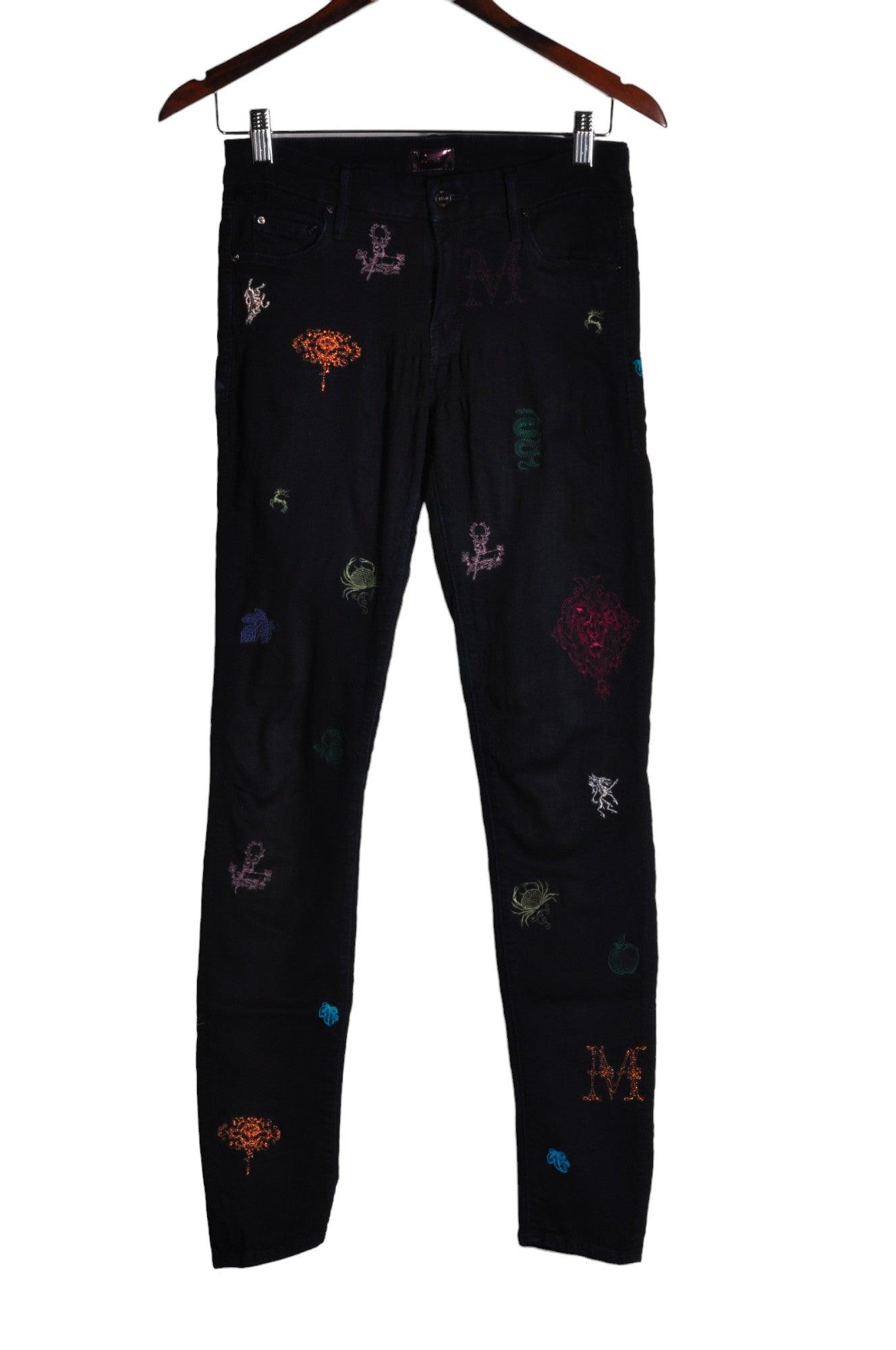 Stylish MOTHER Women's Regular Fit Straight-Legged Black Jeans - Size 27