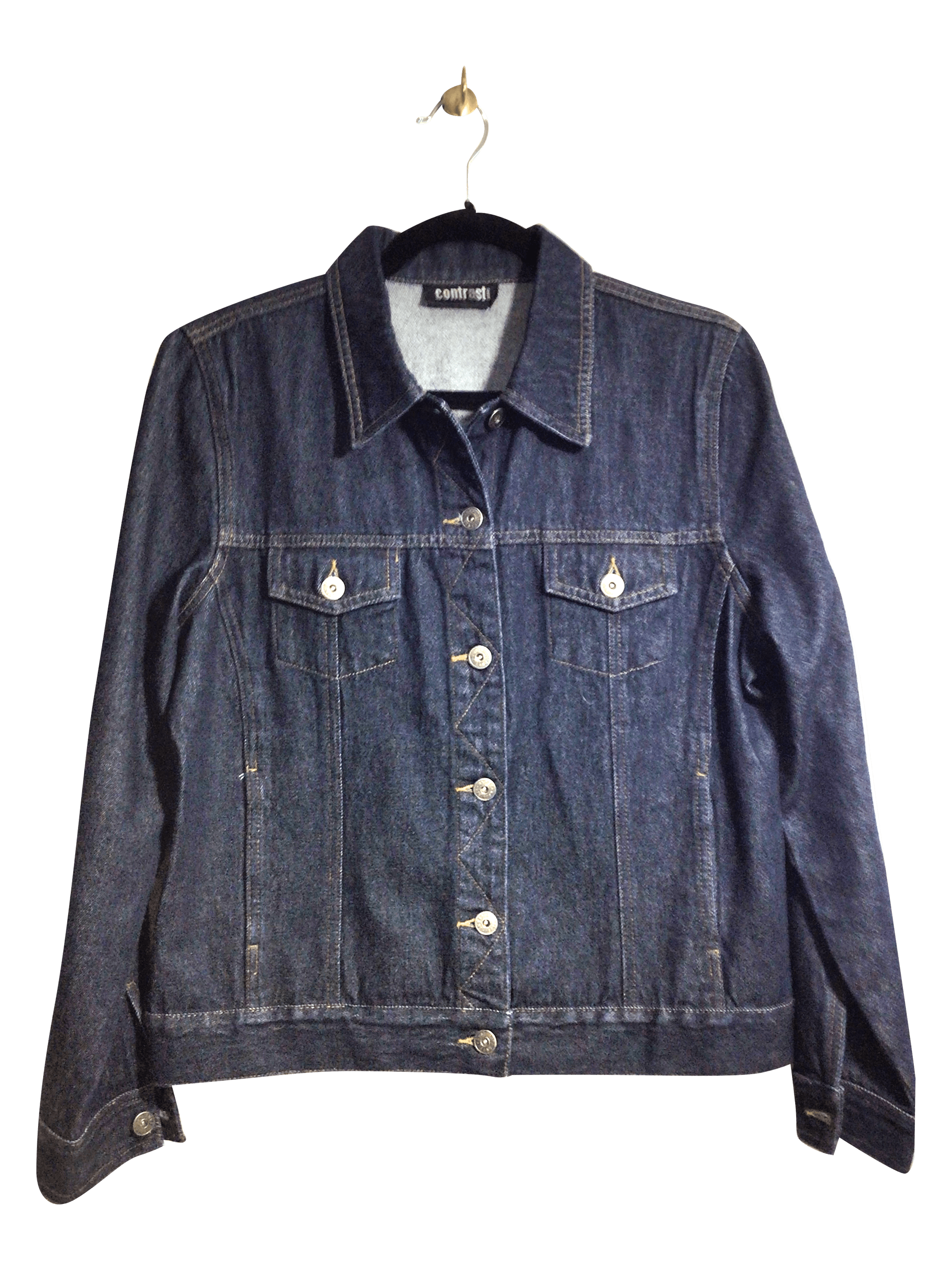 Stylish CONTRAST Blue Regular-Fit Second-Hand Women's Denim Tops - Size 11