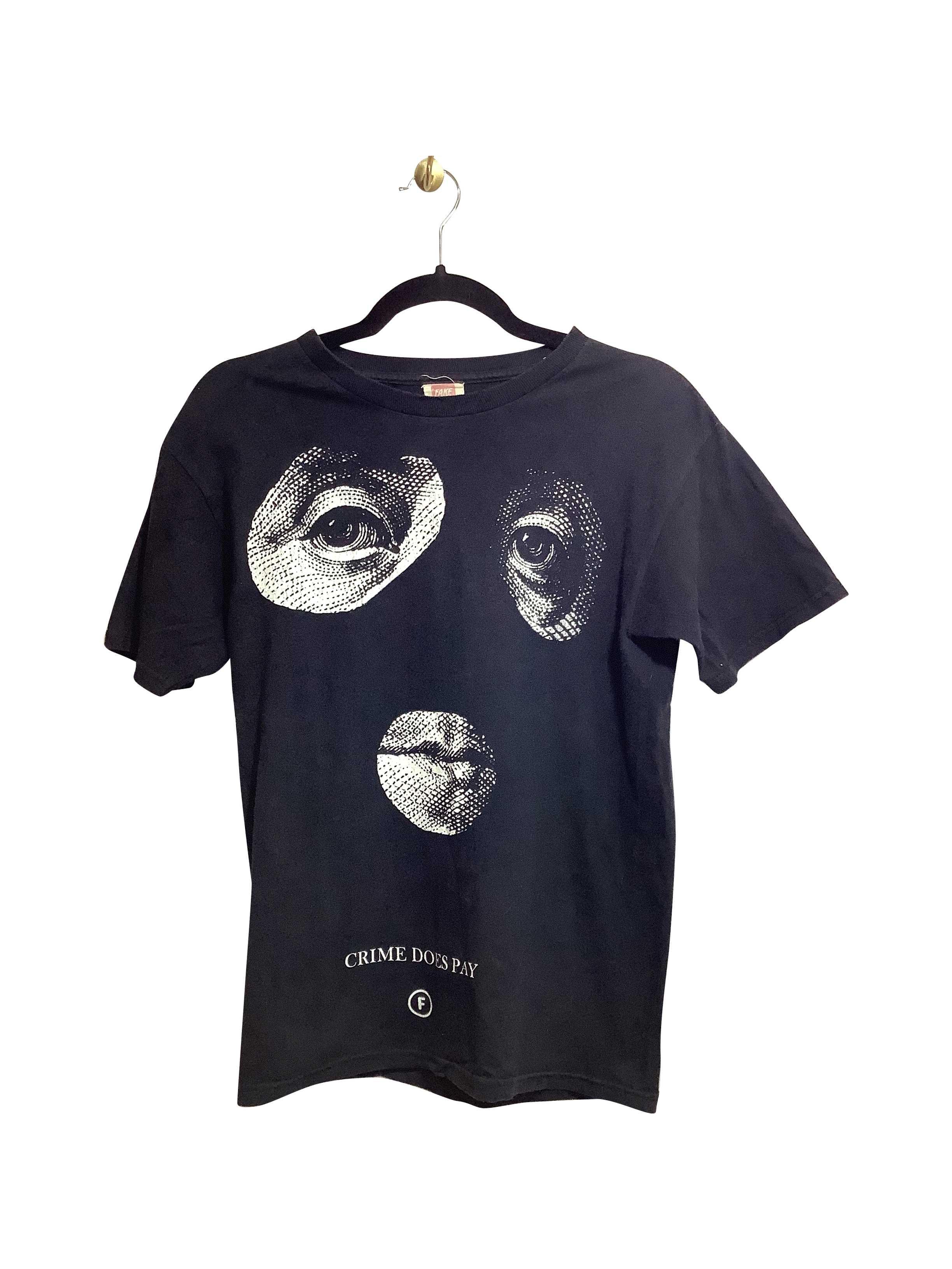 Stylish FAKE Black Regular Fit Short-Sleeved Crew Neck T-Shirt - Size S