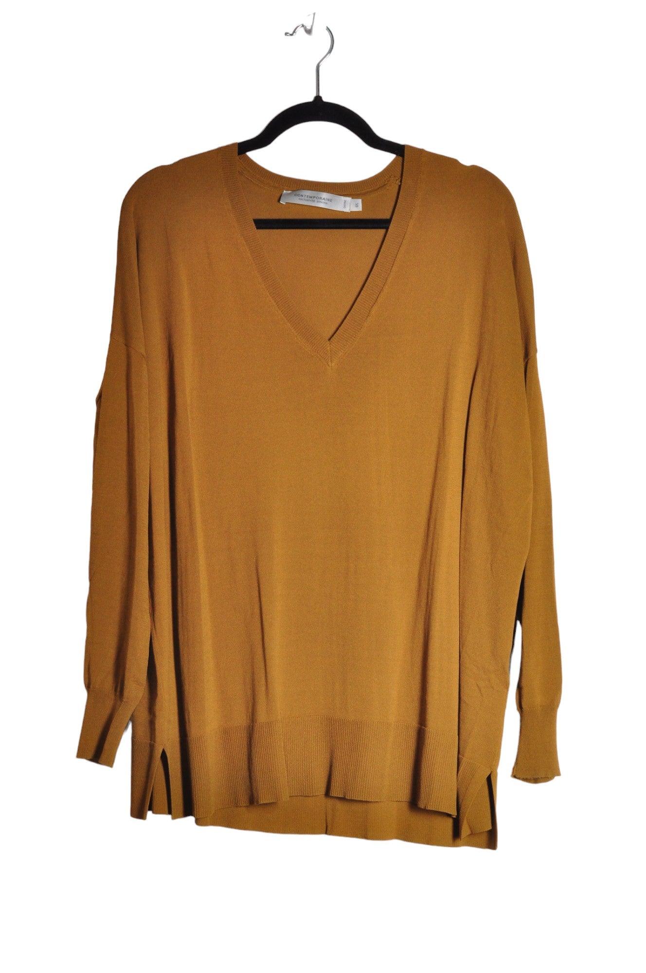 Stylish CONTEMPORAINE Second-Hand Women's Brown Regular Fit Long Sleeve V-Neck T-Shirt - Size L