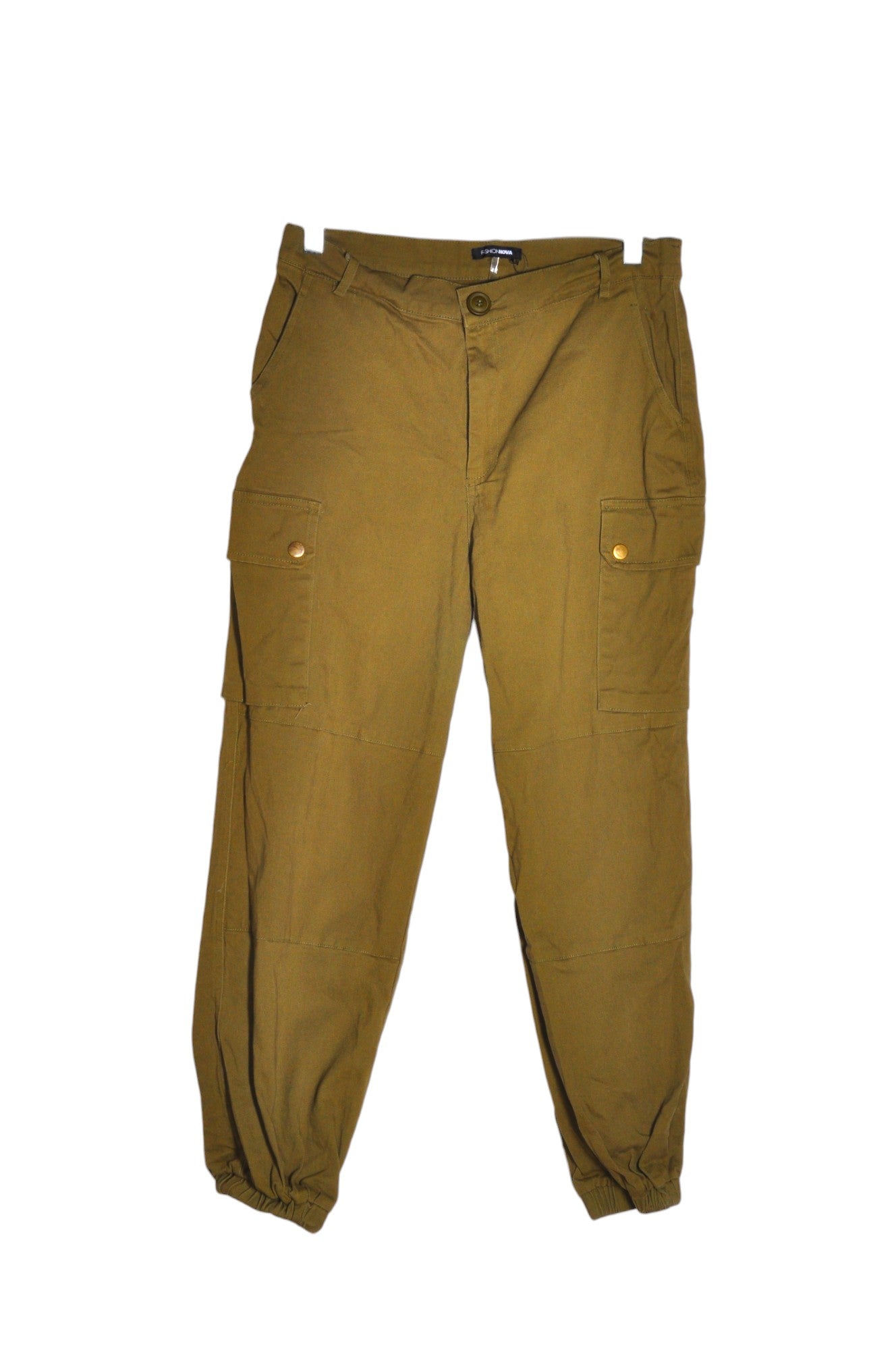 FASHION NOVA Stylish Women's Green Cargo Pants with Regular Fit - Size XL