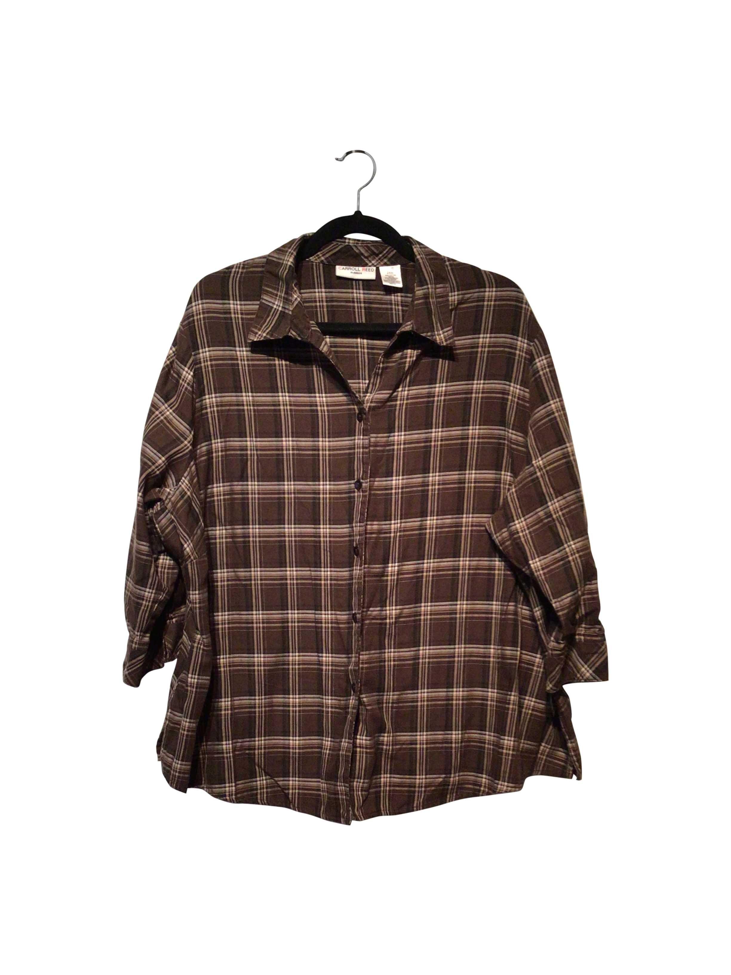 CARROLL REED Stylish Regular Fit Brown Button-down Top - Size 24W