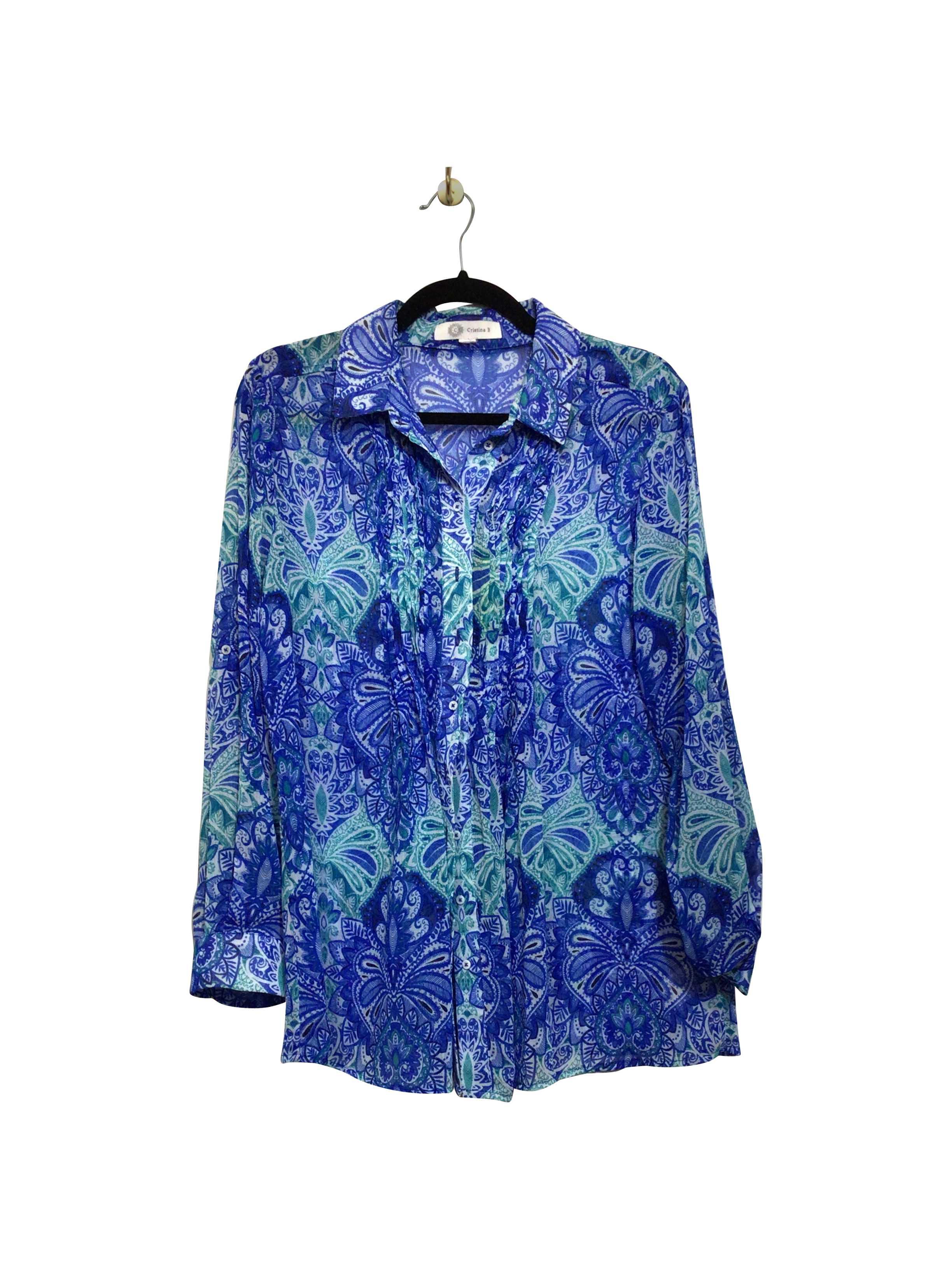 Stylish Cristina B Blue Regular Fit Button-down Long Sleeve Top - Size M
