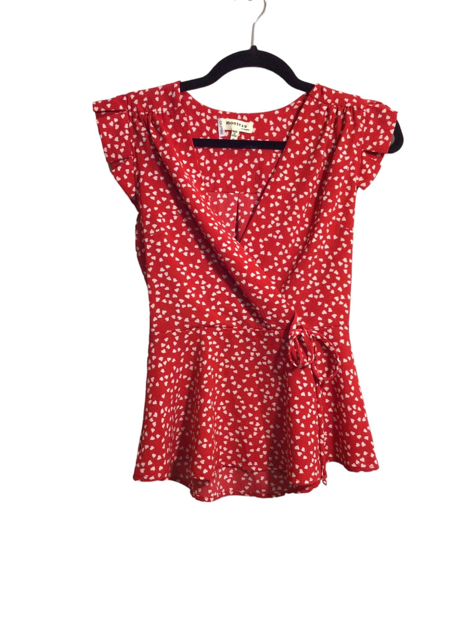 MONTEAU Stylish Women's Regular-Fit Red Blouse - Size S