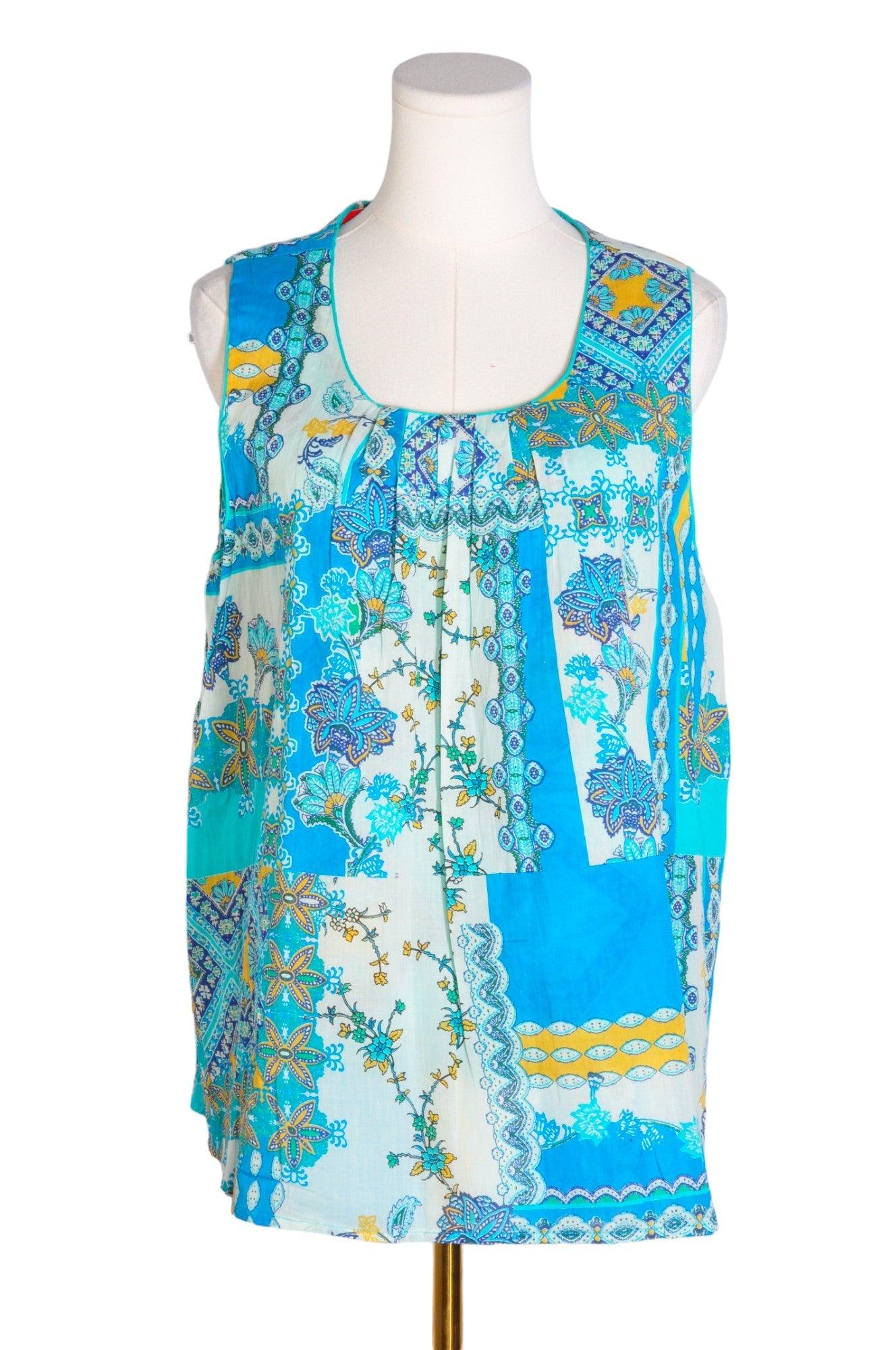 ORIENTIQUE Stylish Regular Fit Sleeveless Women's Blue Blouse - Size 14