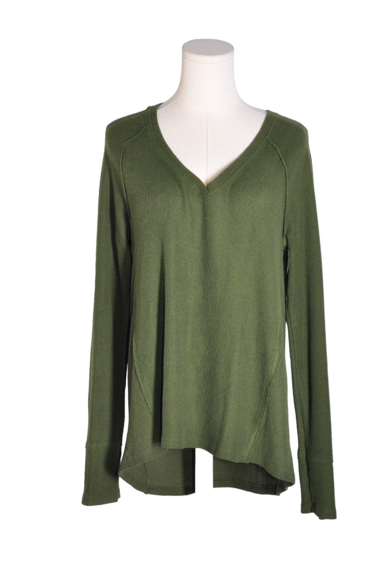 Stylish CASLON Green Regular Fit Long Sleeve V Neck Women's T-Shirt - Size S
