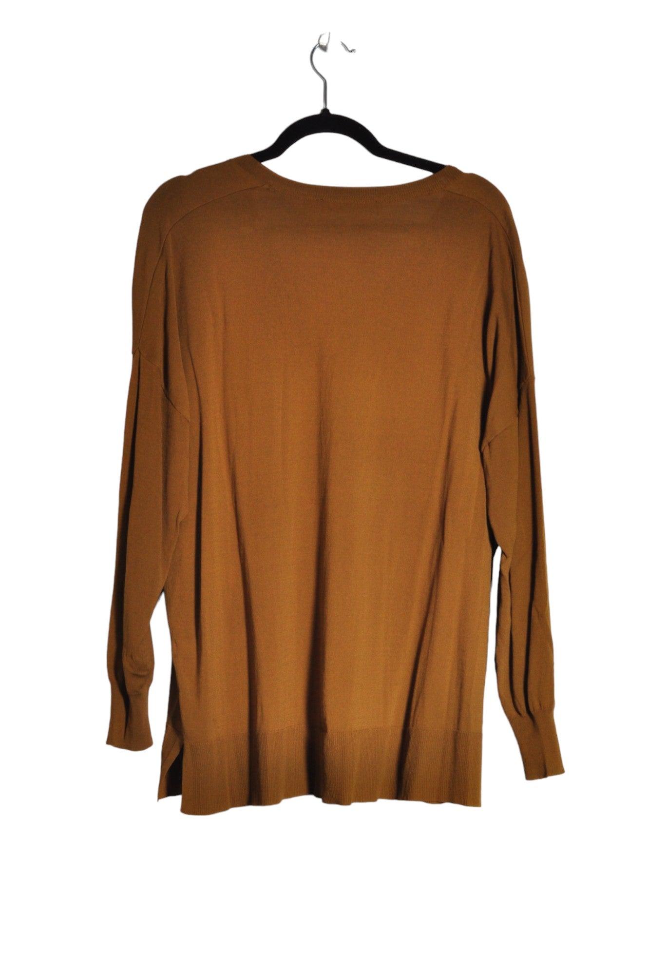 Stylish CONTEMPORAINE Second-Hand Women's Brown Regular Fit Long Sleeve V-Neck T-Shirt - Size L