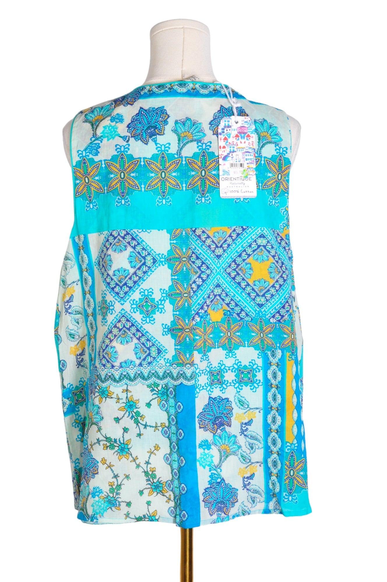 ORIENTIQUE Stylish Regular Fit Sleeveless Women's Blue Blouse - Size 14