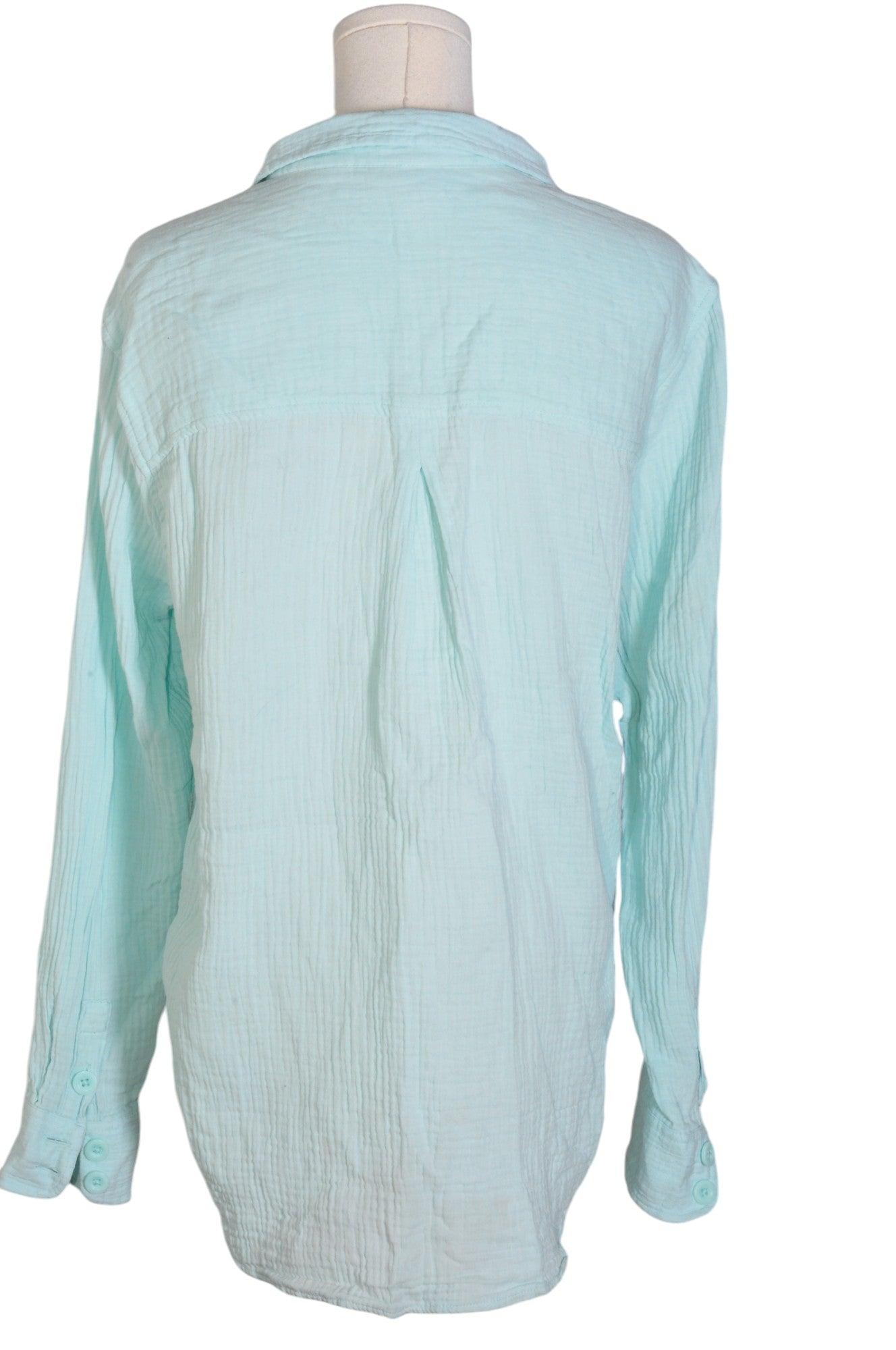 FAR WEST Stylish Women's Blue Regular Fit Button Down Tops - Size M