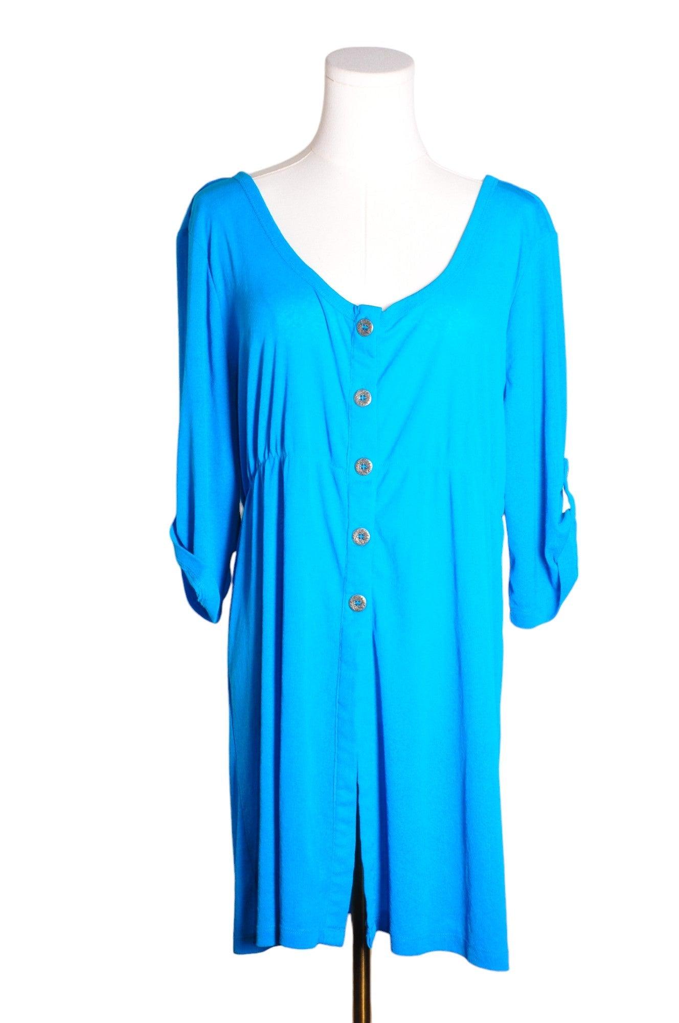 COVER ME Stylish Blue Women's Regular Fit Button Down Top - Size L