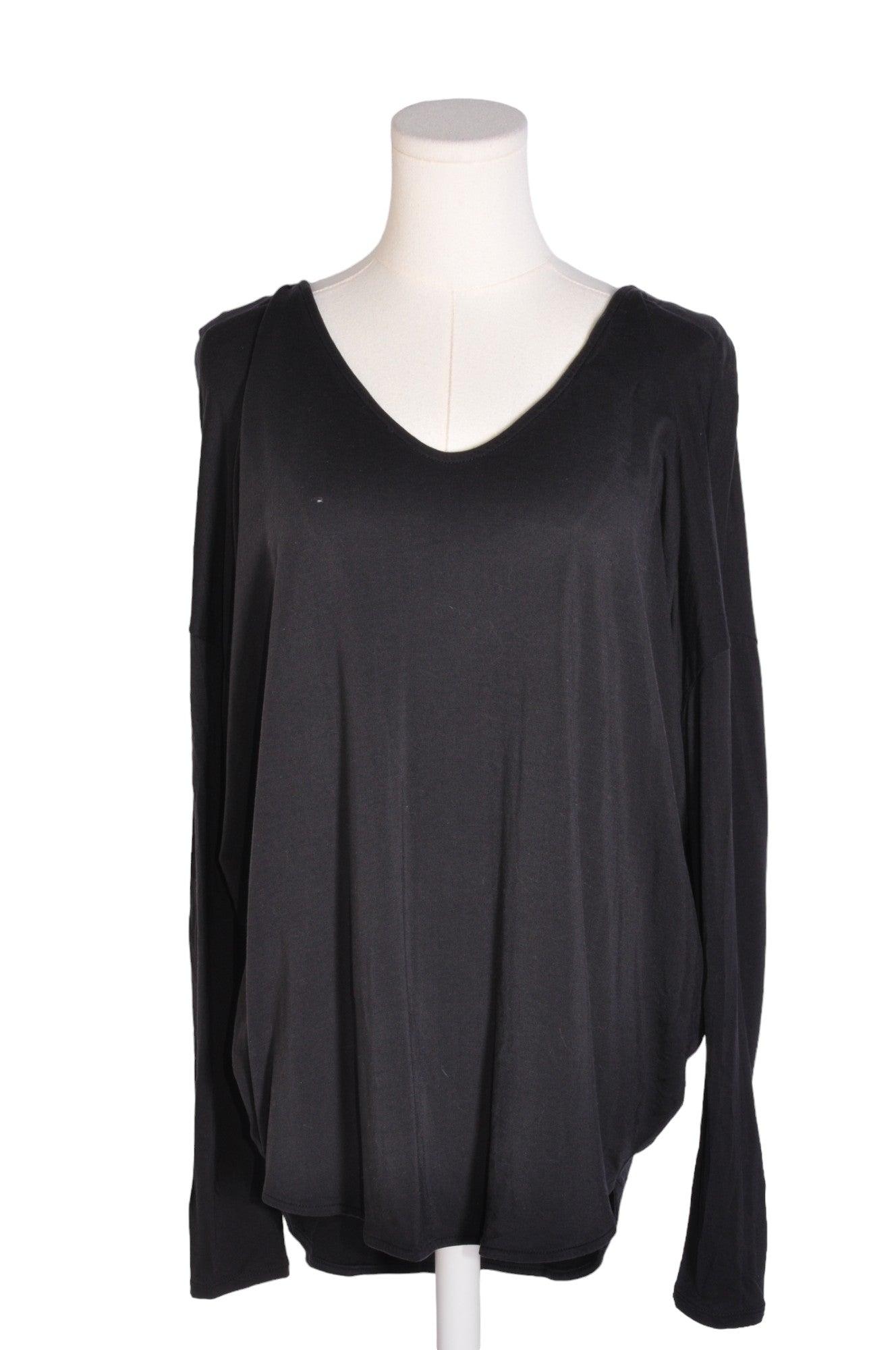 Stylish MONK & LOU Women's Regular Fit Black Long-Sleeve V-Neck T-Shirt - Size L
