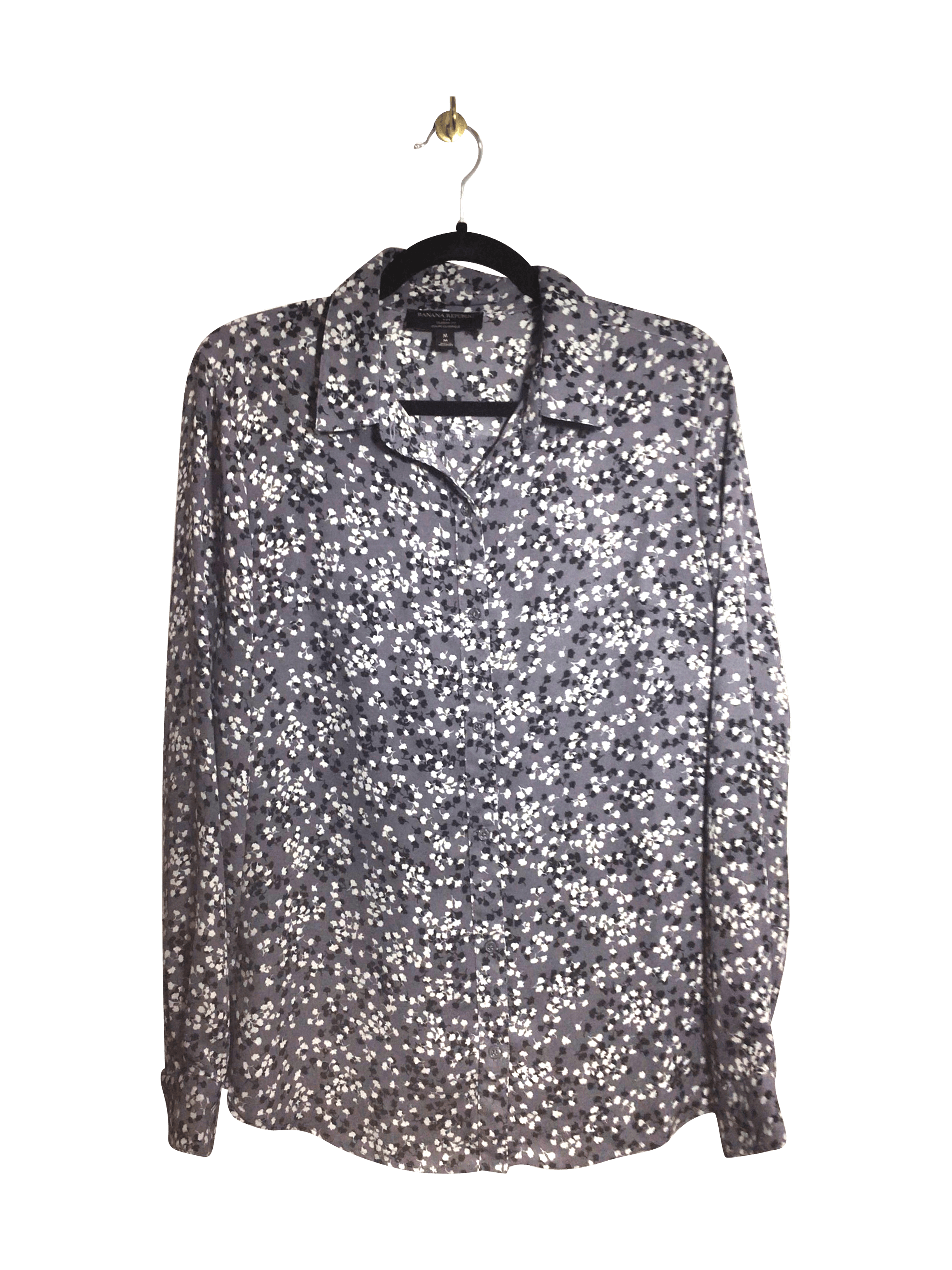 BANANA REPUBLIC Stylish Women's Gray Regular-Fit Button Down Tops - Size M