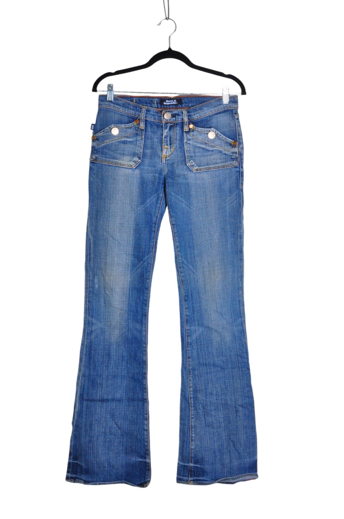 ROCK & REPUBLIC Stylish Blue Women's Regular Fit Straight-Legged Jeans - Size 28