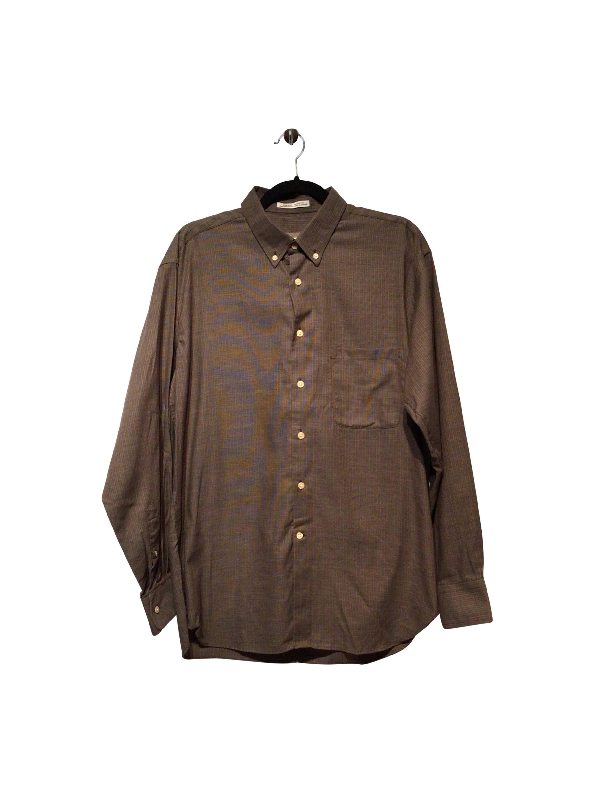 JOSEPH ABBOUD Classic Regular Fit Brown Button-down Top - Size M