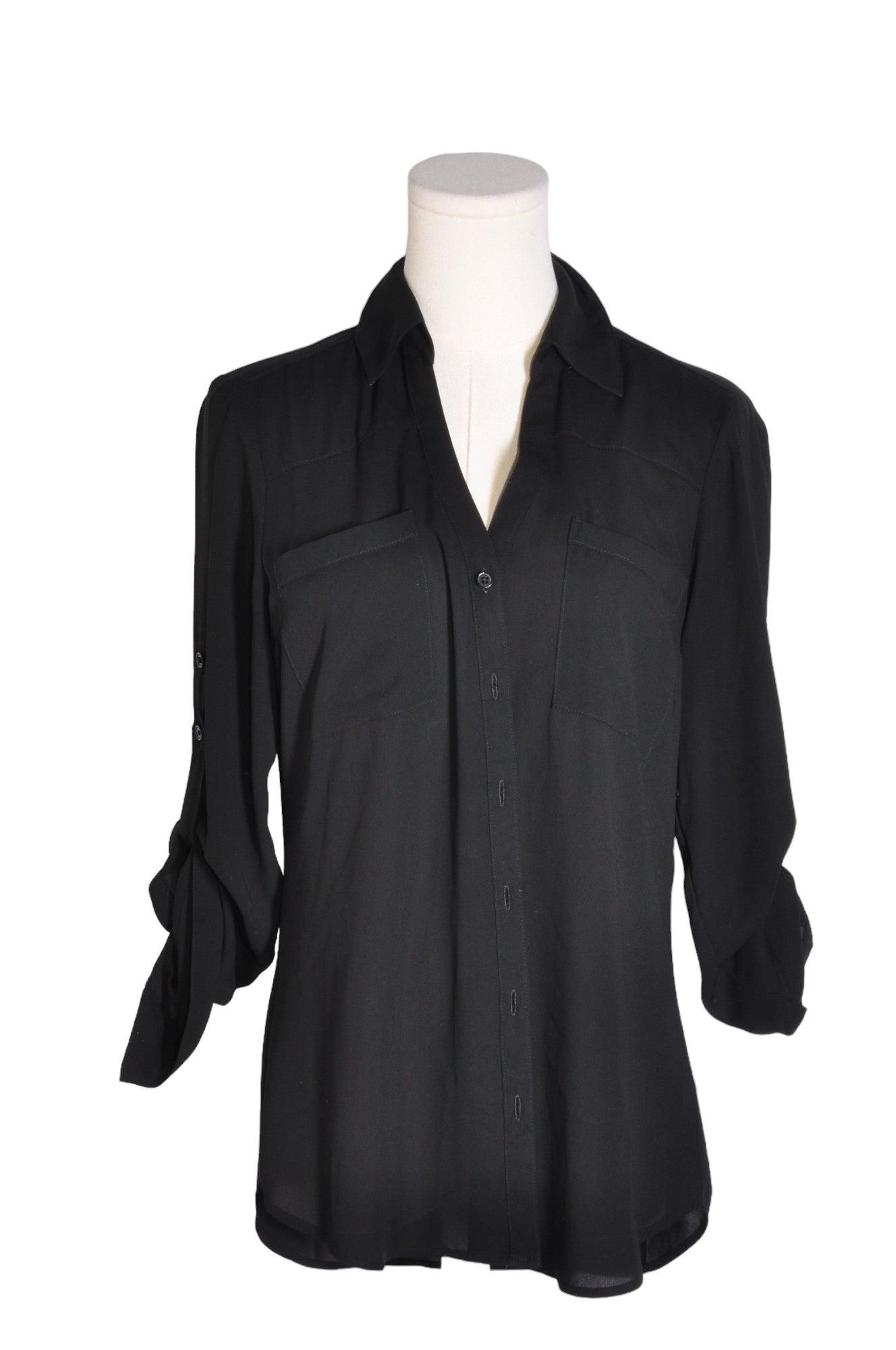 EXPRESS Stylish Women's Black Regular Fit Button Down Tops - Size S