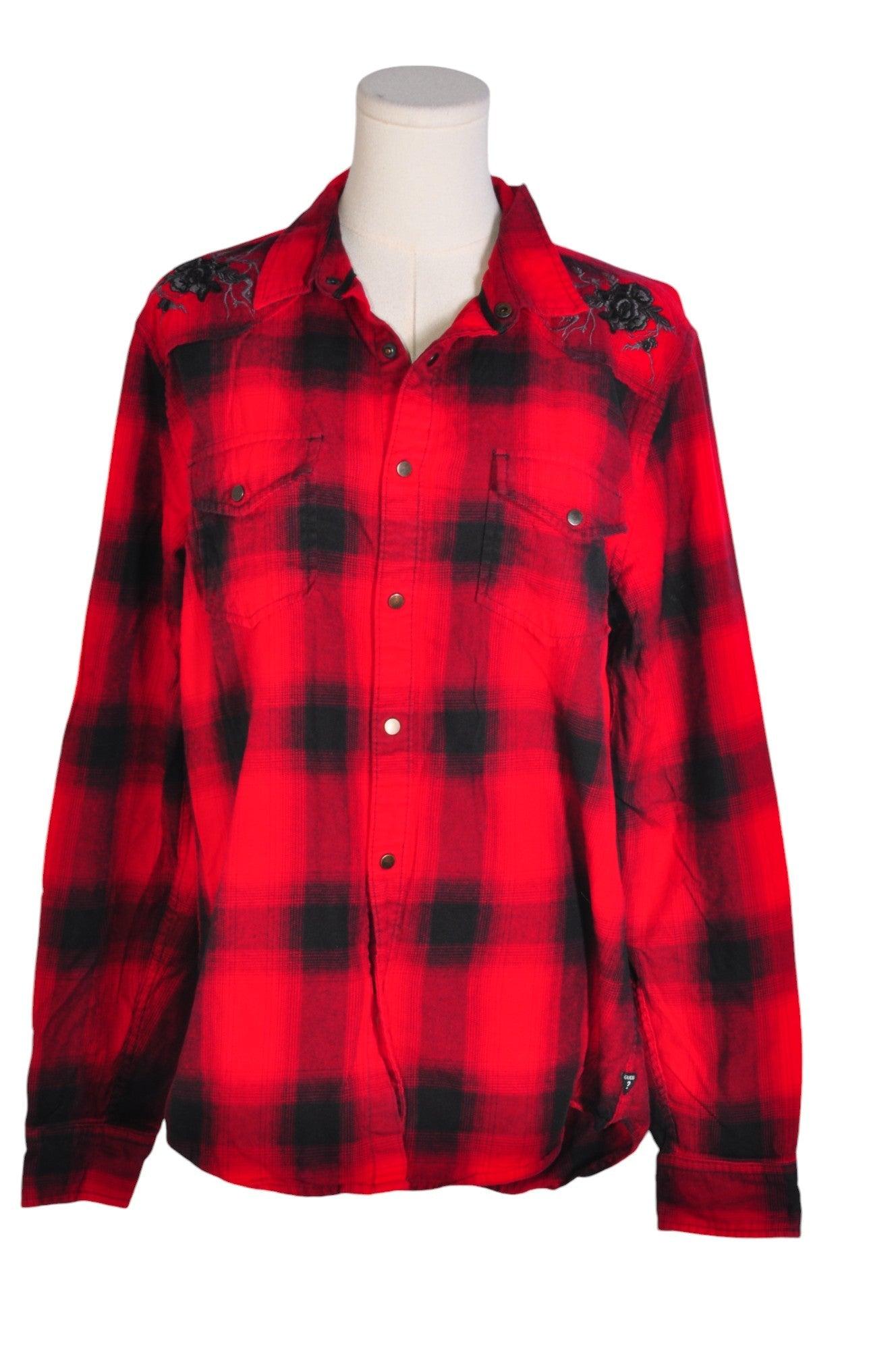 Stylish GUESS Women's Red Regular-Fit Button Down Tops - Size M