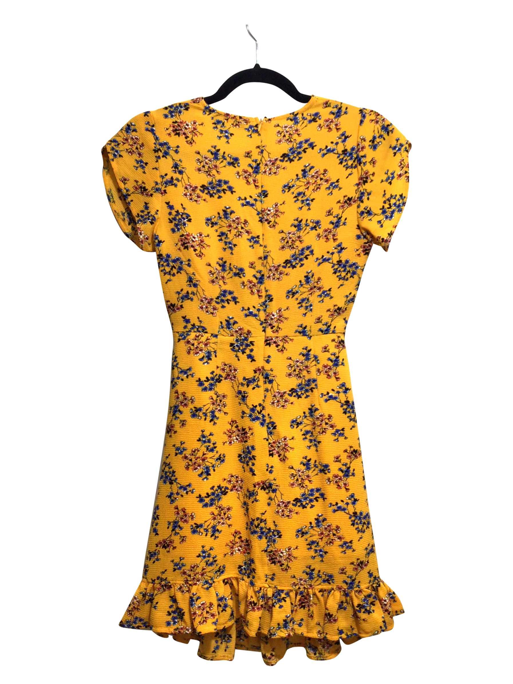 JJ WOMEN's Stylish Regular Fit Yellow Wrap Dress - Size S