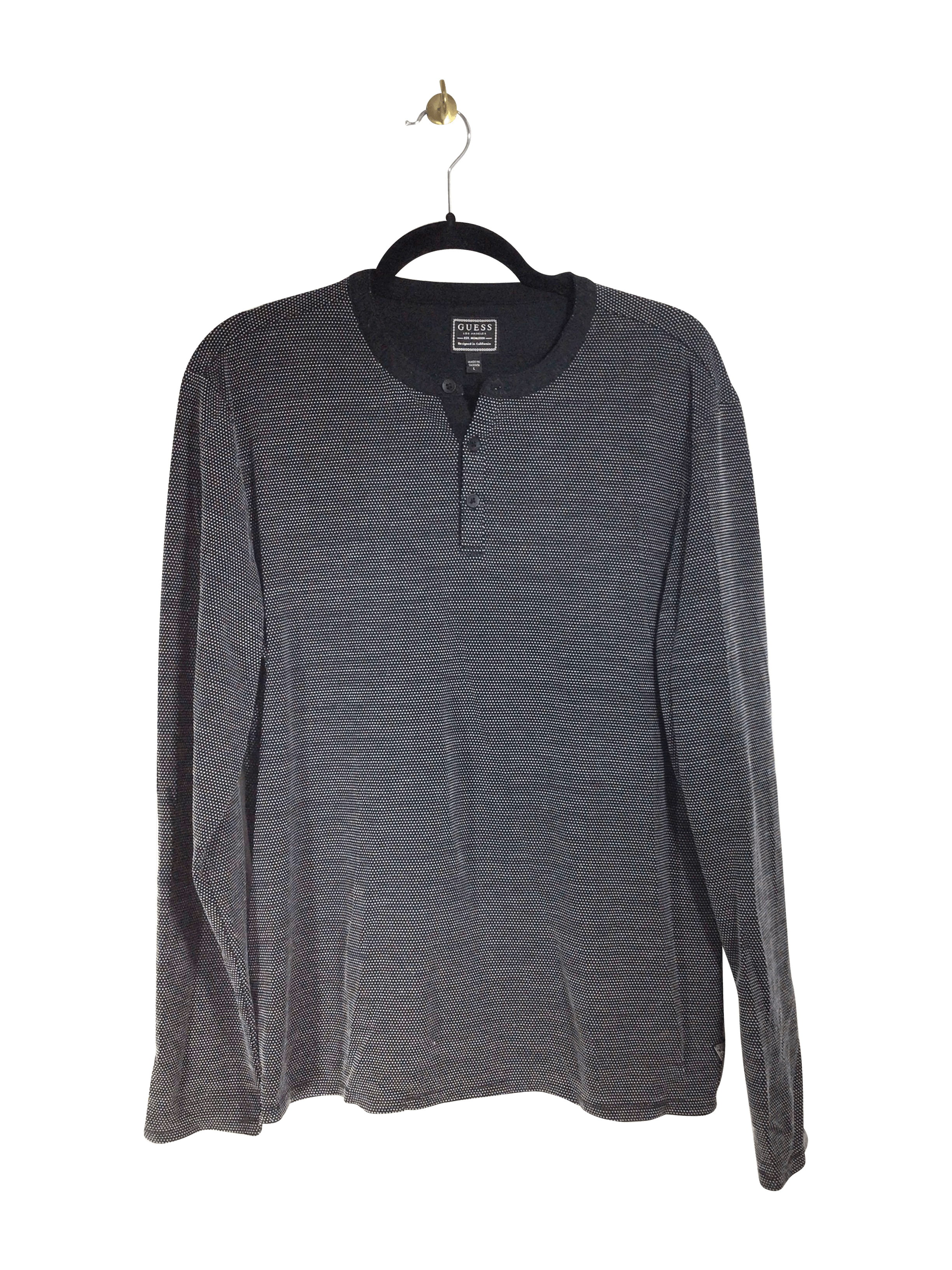 GUESS Second - Hand Men's Regular Fit Black Long - Sleeve Crew - Neck T - Shirt - Size L