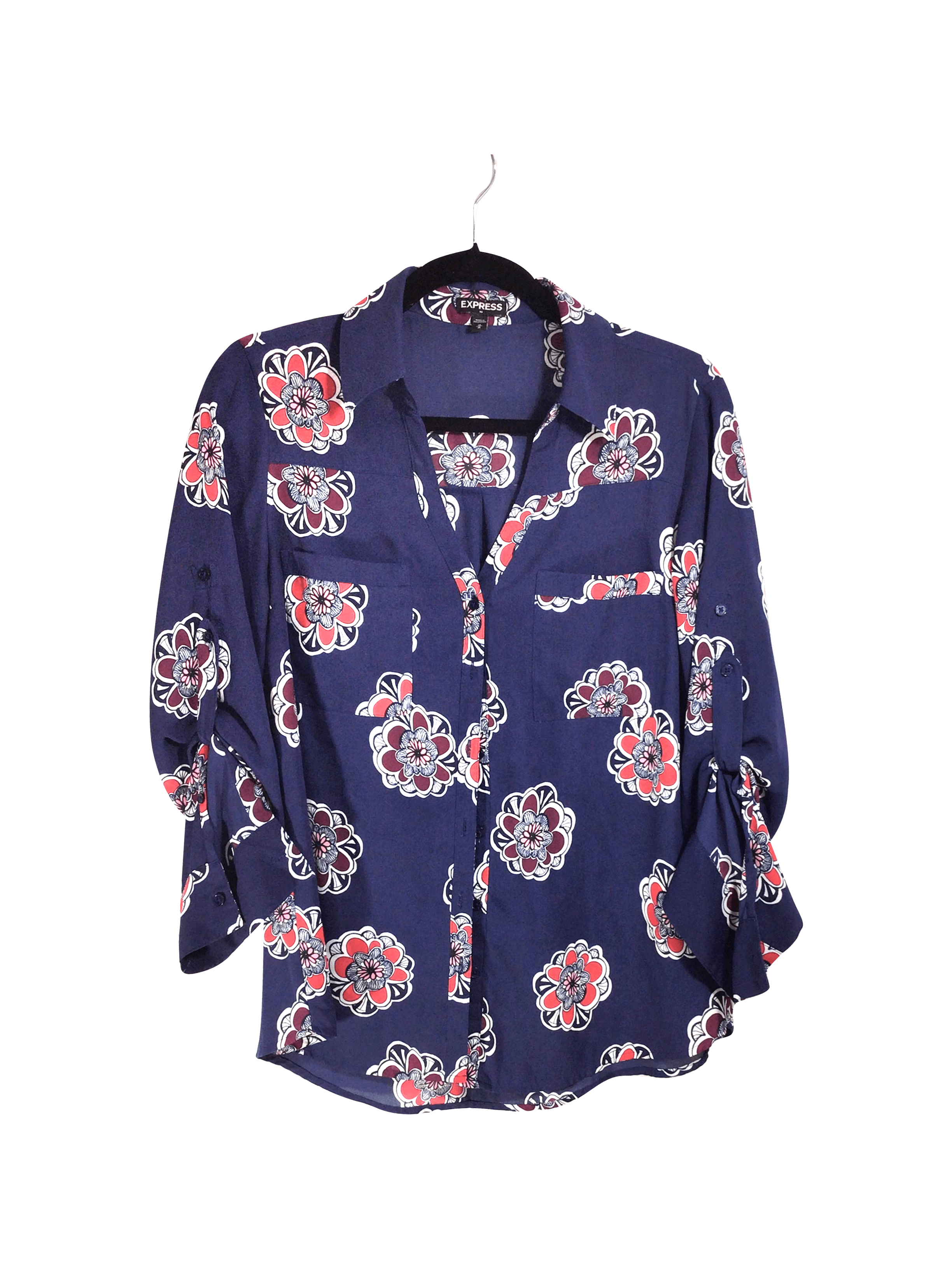 EXPRESS Stylish Women's Blue Regular-Fit Button Down Tops - Size M