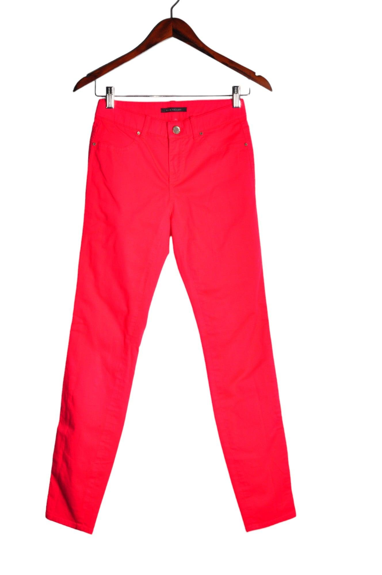 ELIE TAHARI Stylish Red Regular-Fit Women's Straight-Legged Jeans - Size 27