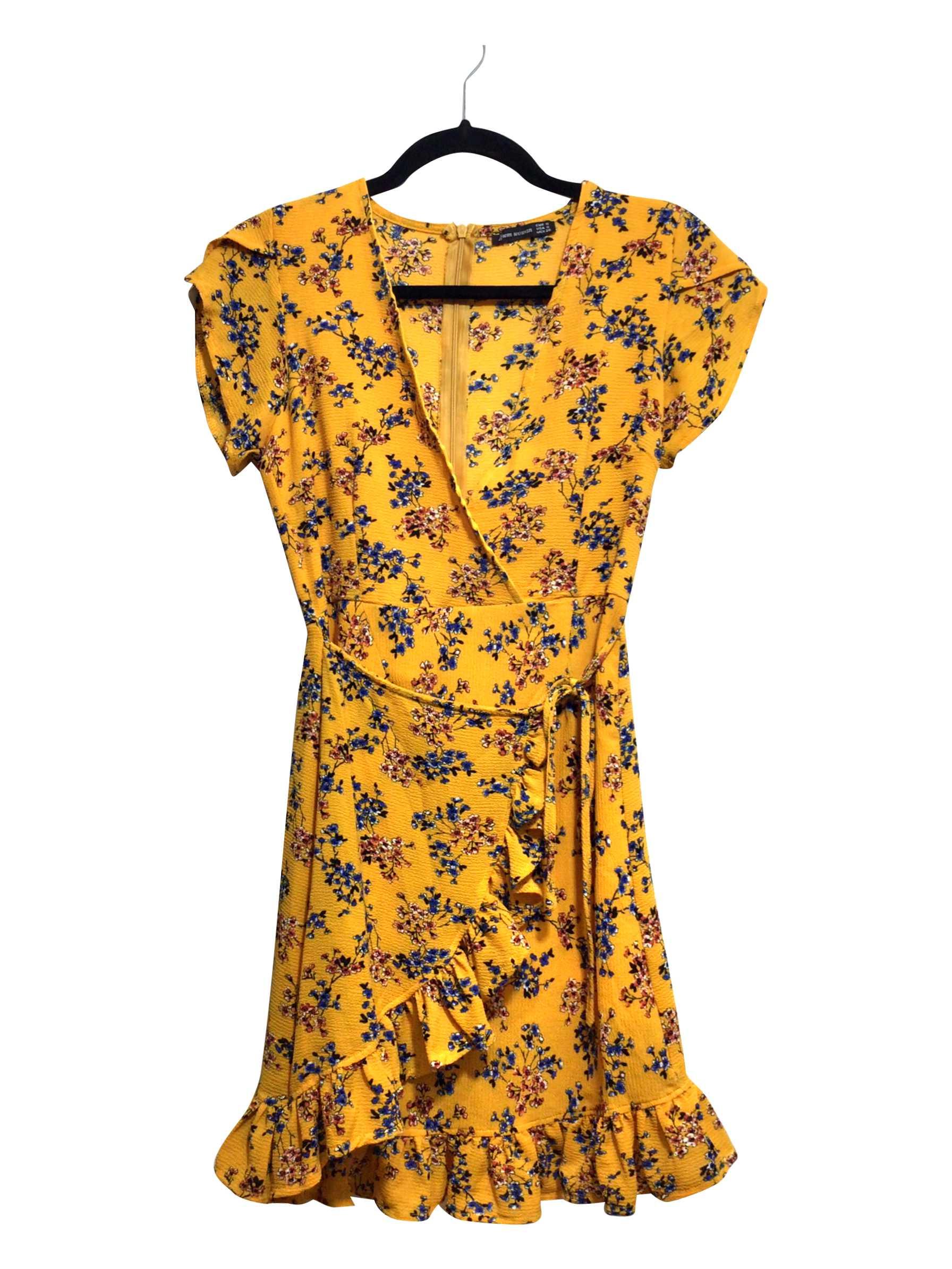 JJ WOMEN's Stylish Regular Fit Yellow Wrap Dress - Size S