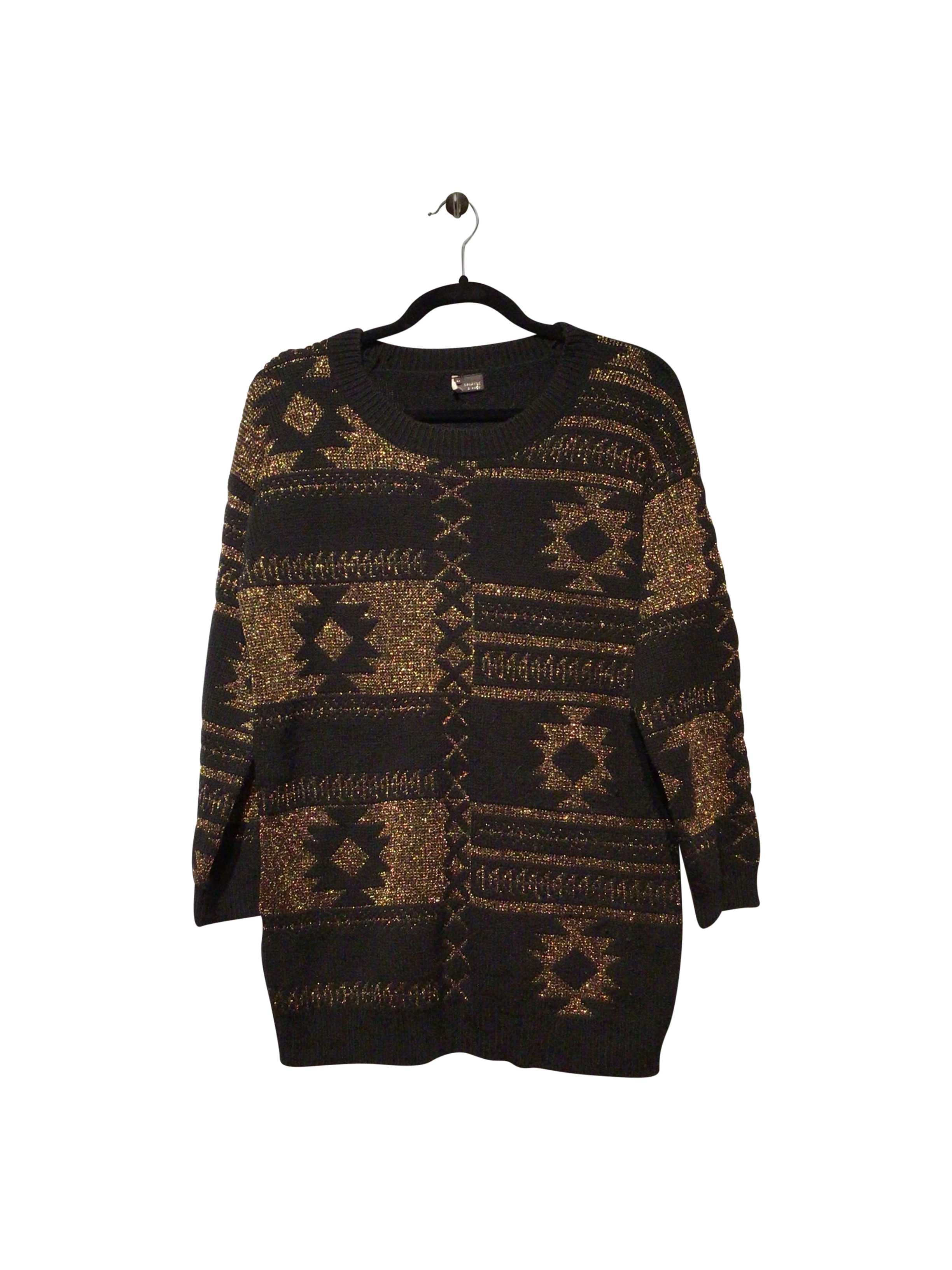 Stylish Size M Black and Brown Acrylic Wool Blend Long Sleeve Top - 000002930