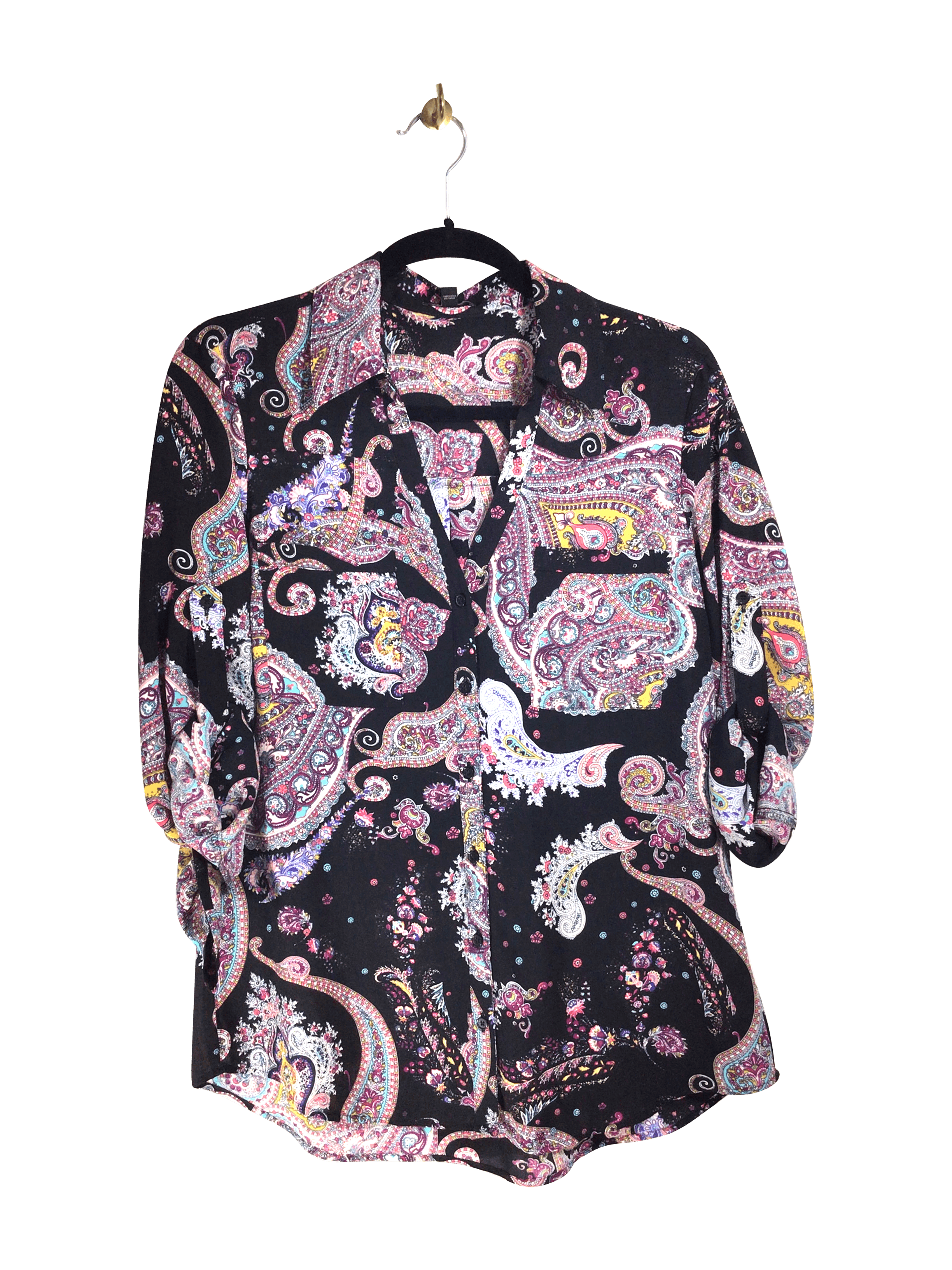 EXPRESS Stylish Women's Black Regular-Fit Button-Down Tops - Size M