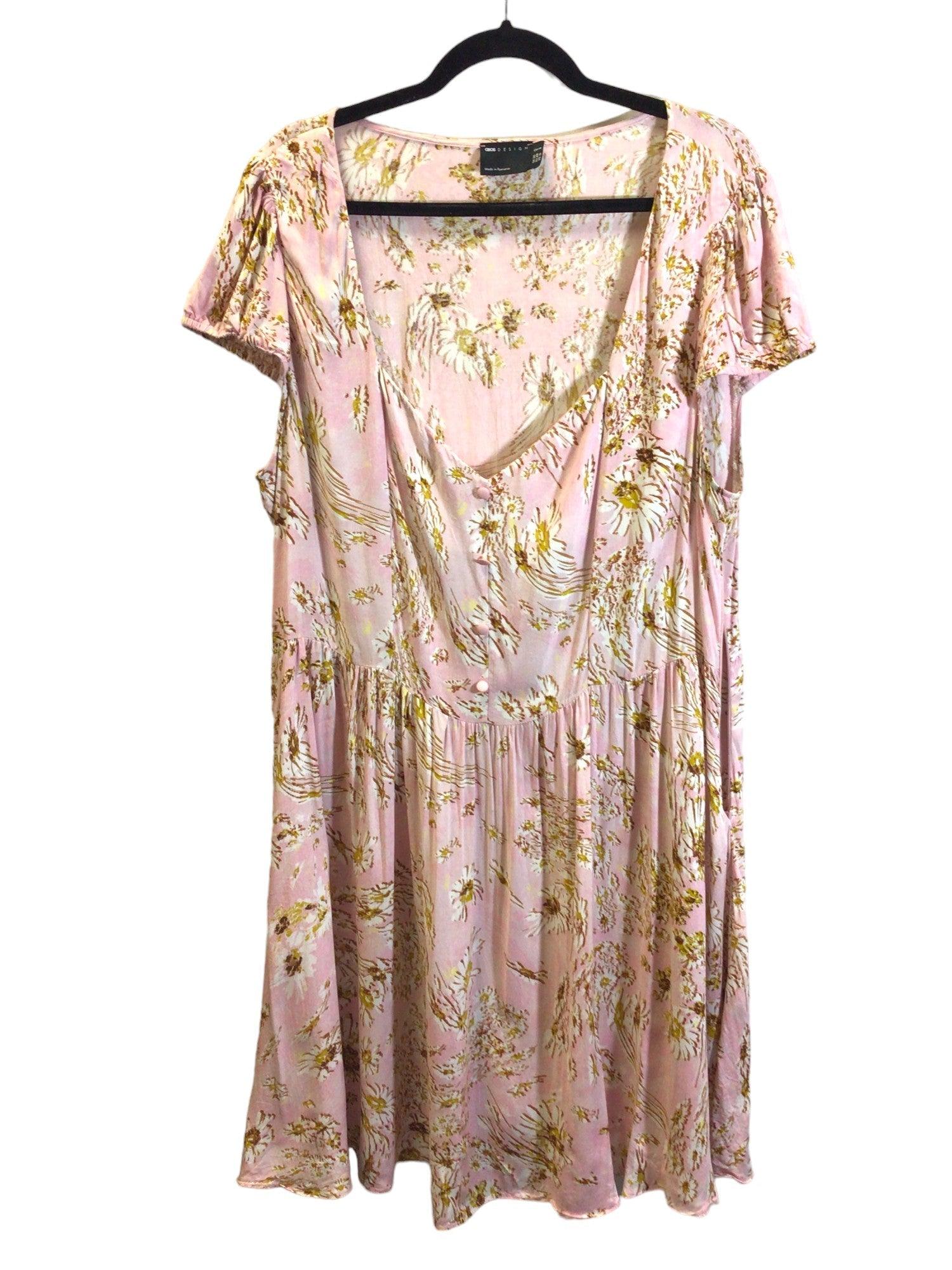 ASOS Stylish Women's Pink Drop Waist Dress - Regular Fit, Size 16