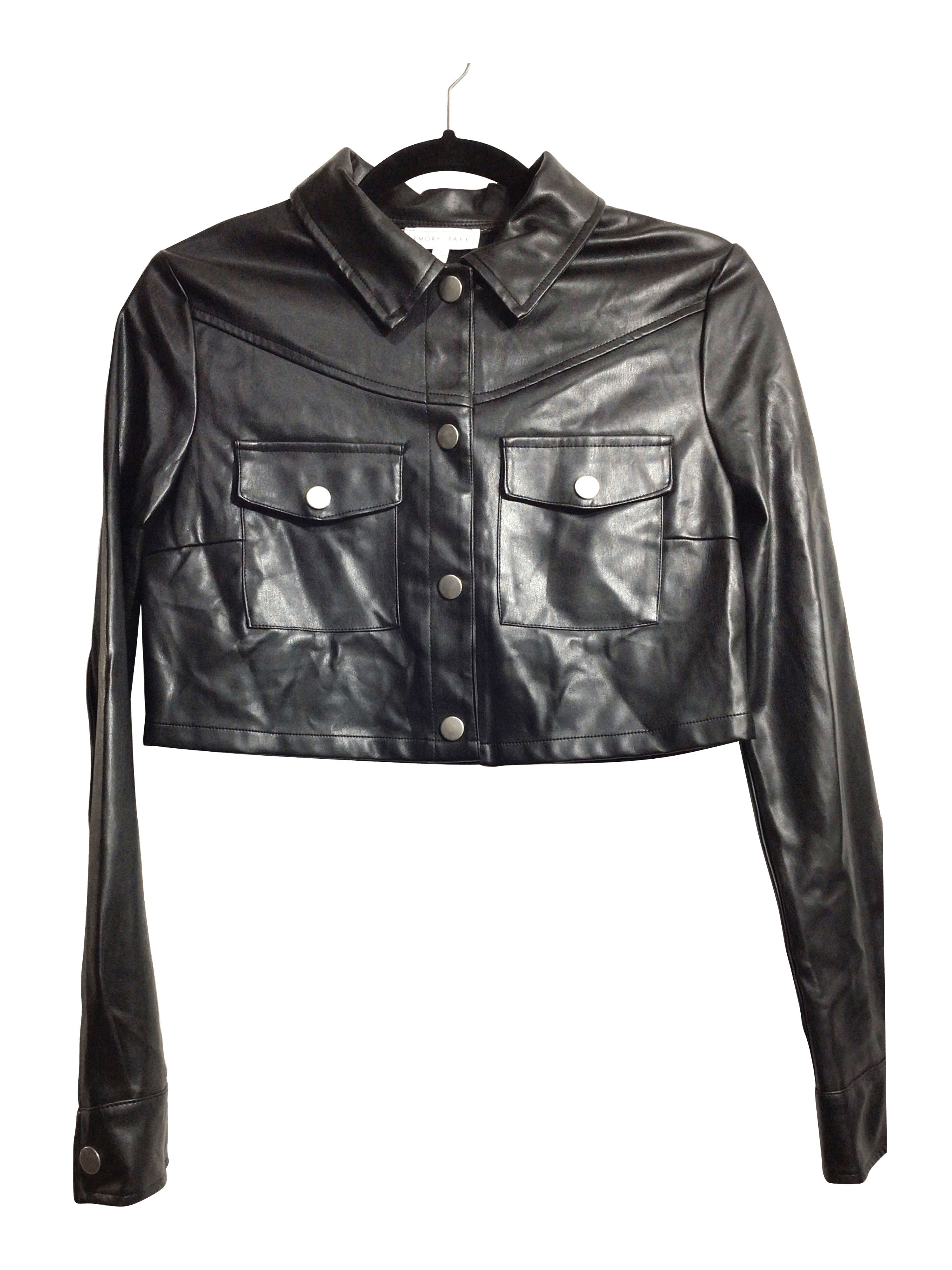 EMORY PARK Stylish Women's Cropped Black Regular-Fit Jacket - Size S