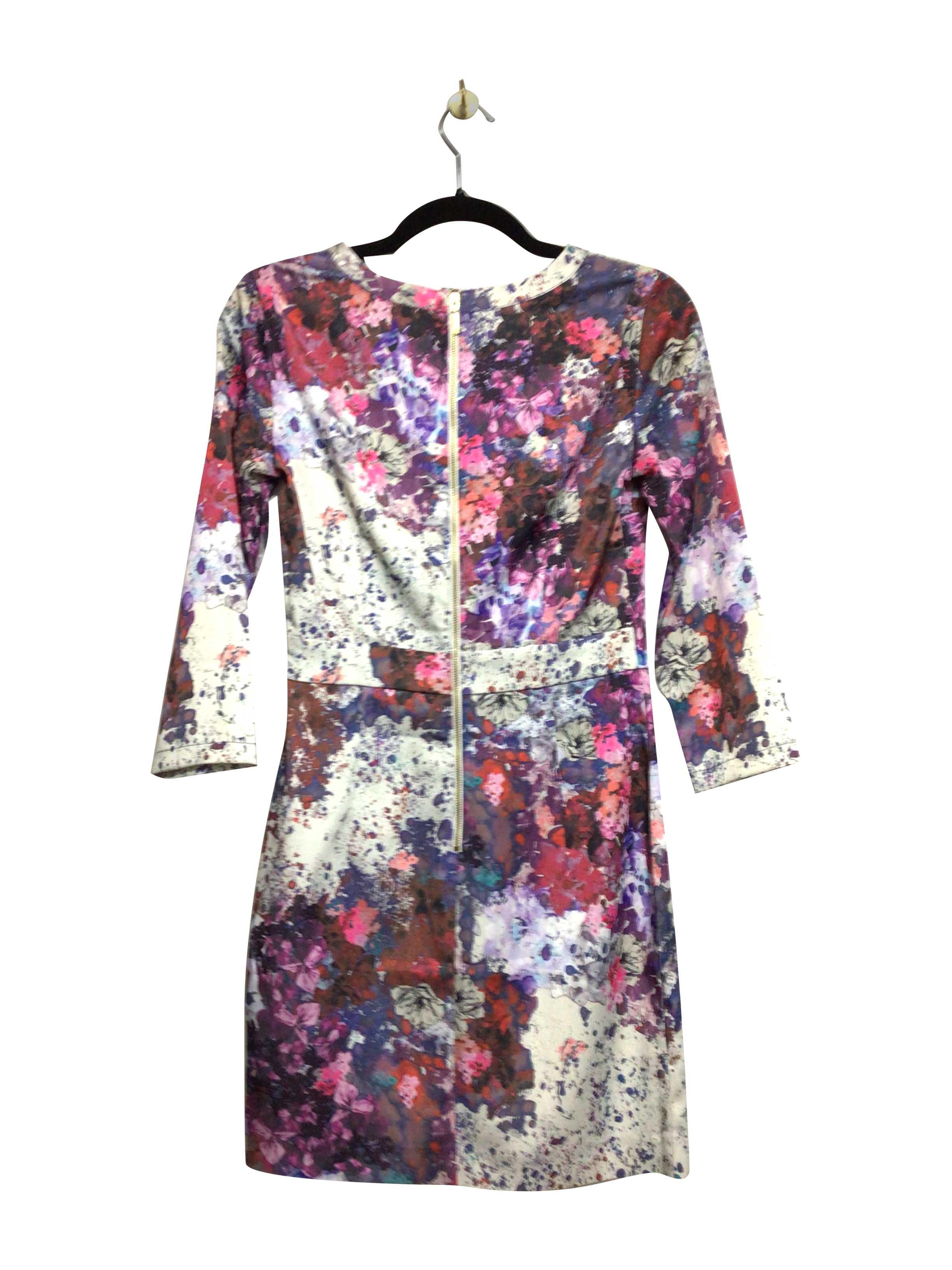 H&M Purple Regular Fit Size 6 Second Hand Midi Dress with Long Sleeves and Crew Neckline