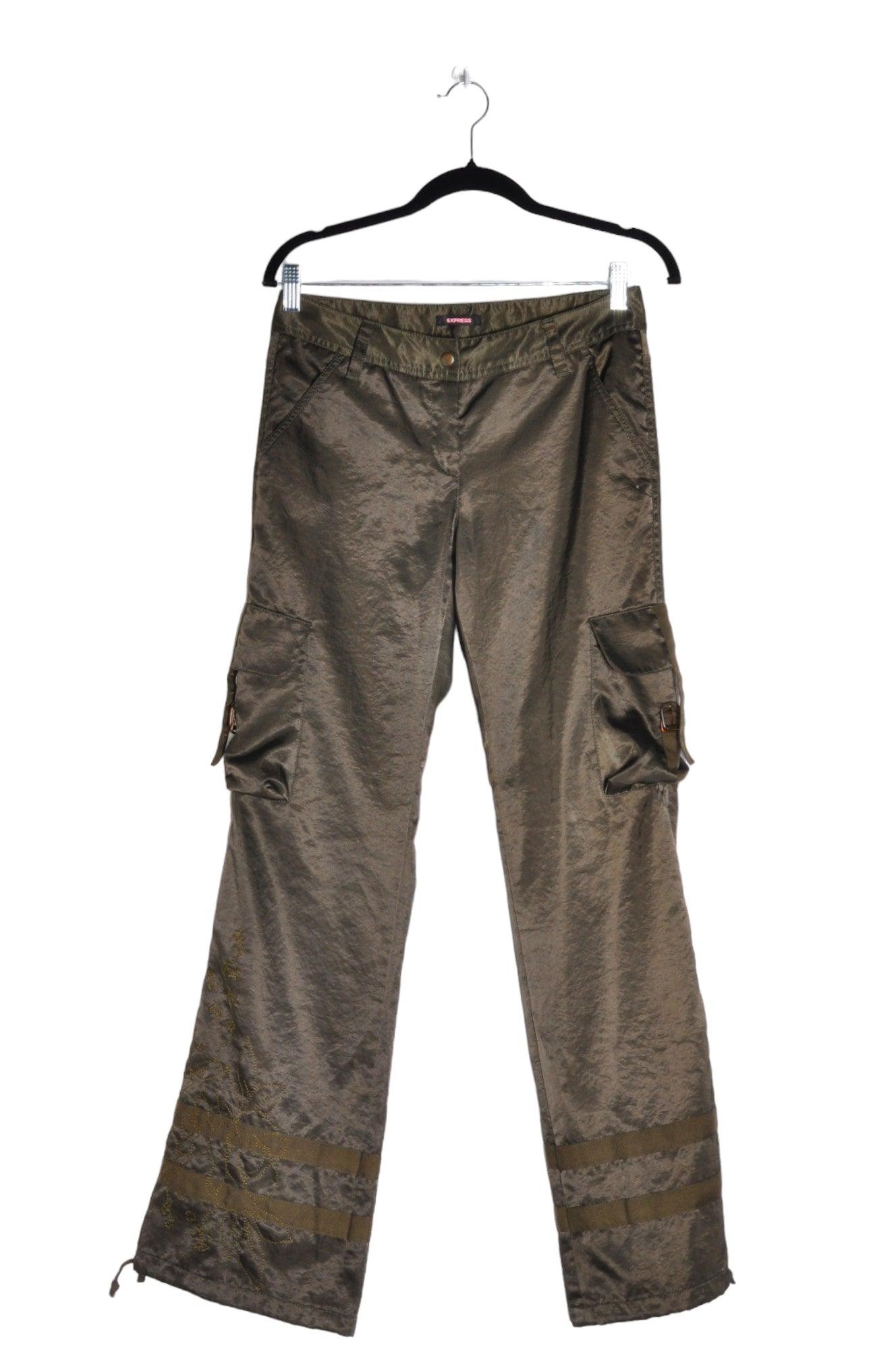 EXPRESS Stylish Women's Green Cargo Pants - Regular Fit, Size M