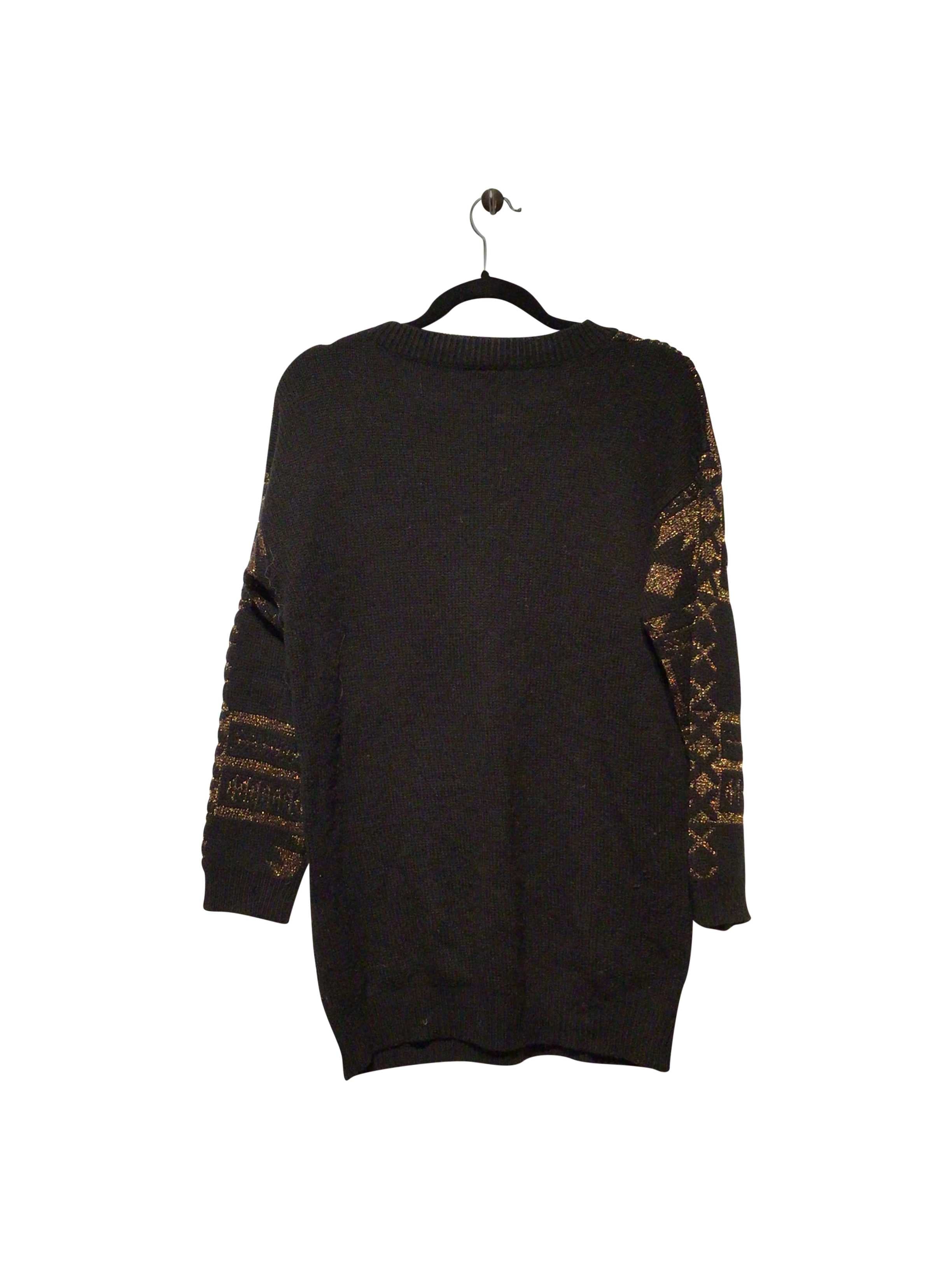 Stylish Size M Black and Brown Acrylic Wool Blend Long Sleeve Top - 000002930