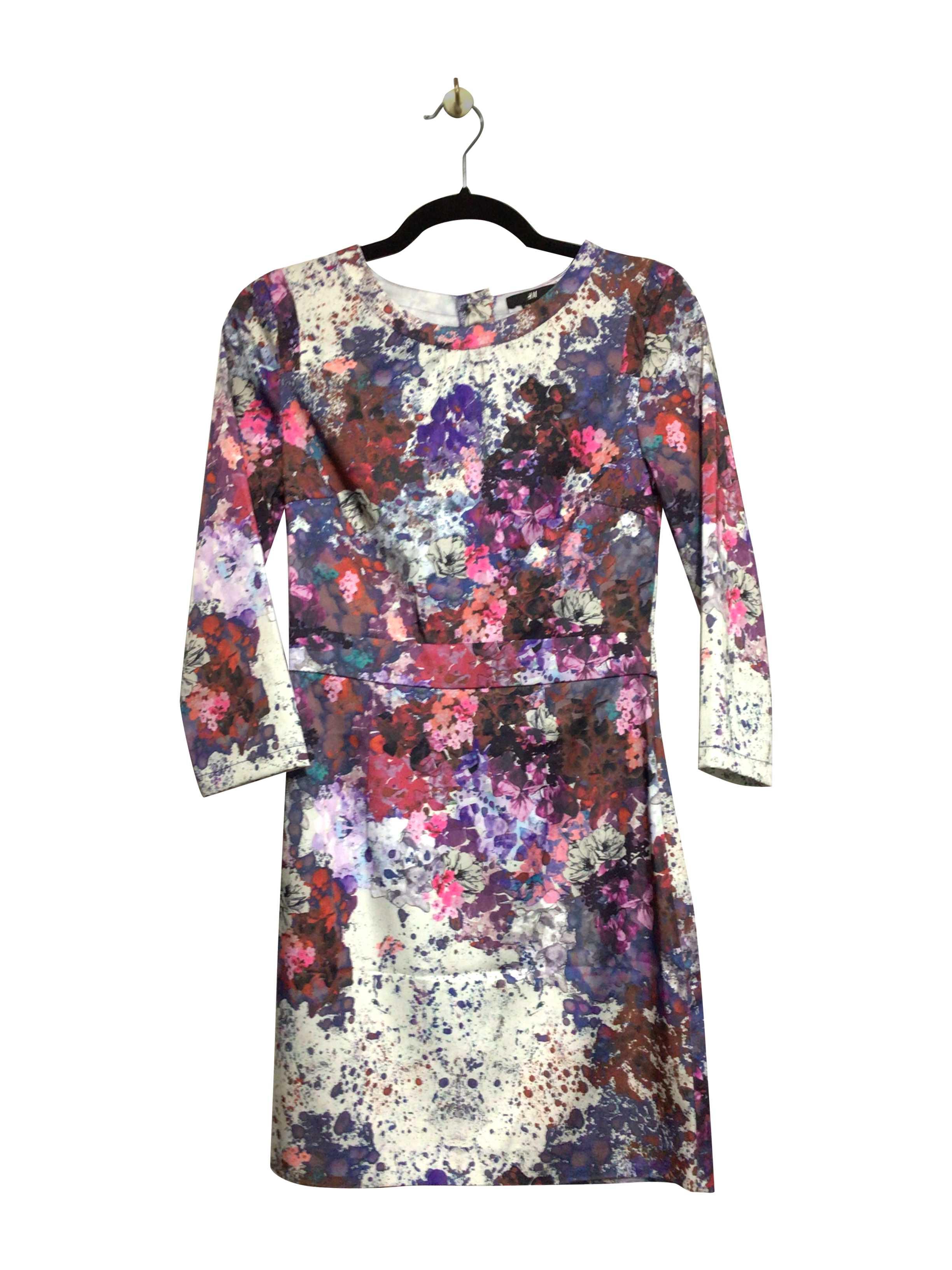 H&M Purple Regular Fit Size 6 Second Hand Midi Dress with Long Sleeves and Crew Neckline