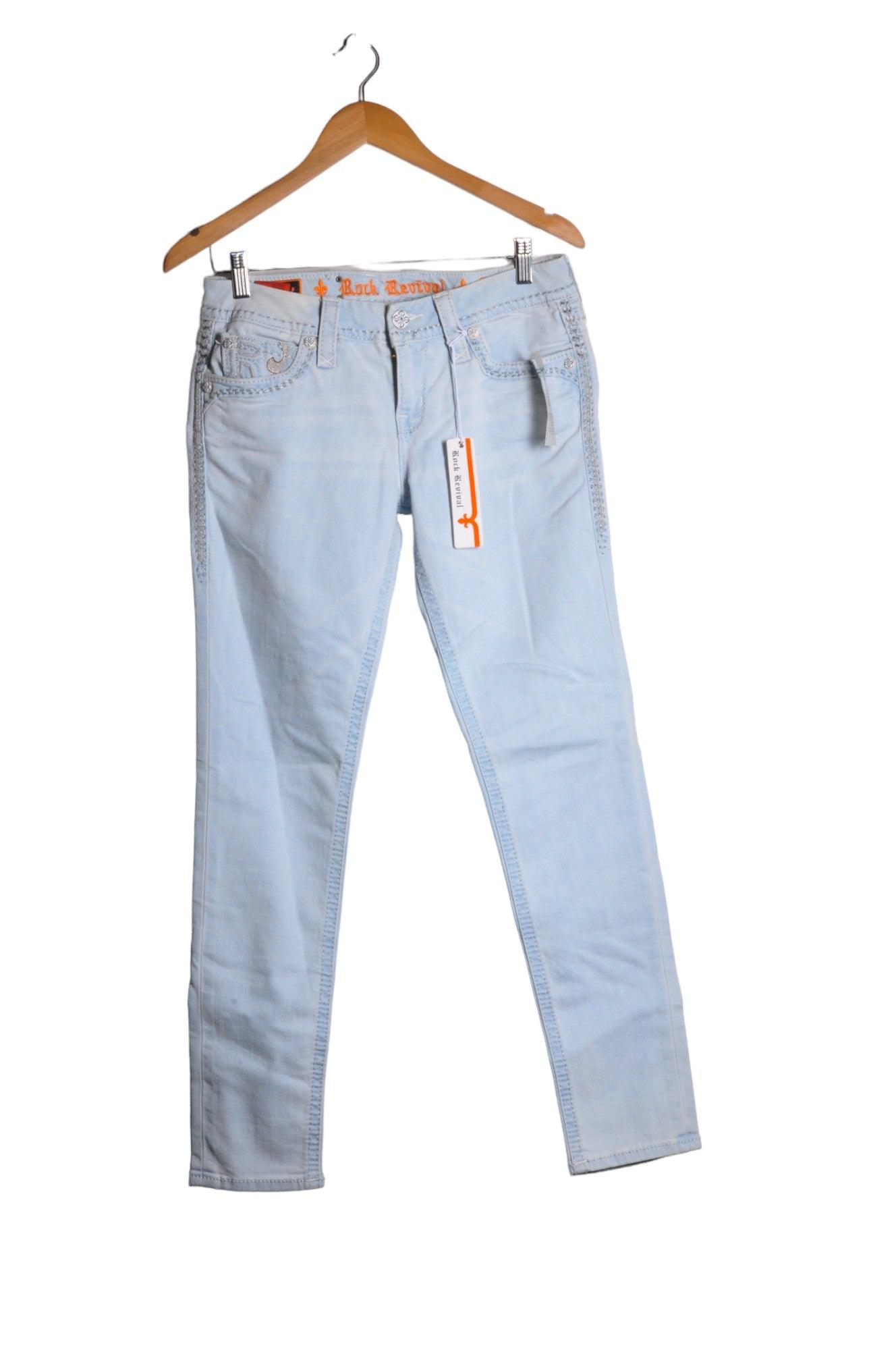 ROCK REVIVAL Stylish Women's Blue Regular Fit Straight-Legged Jeans - Size 28