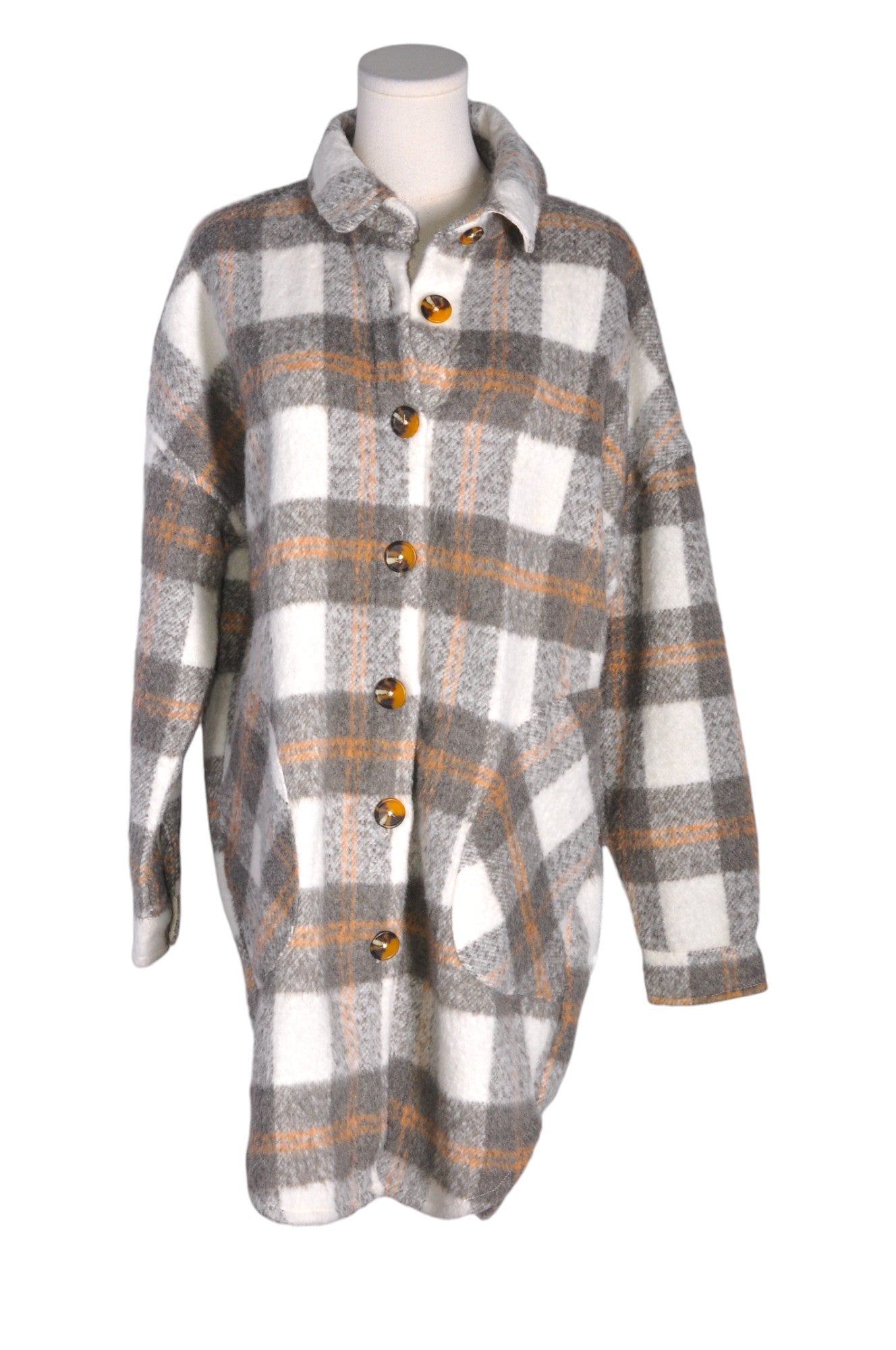 DESIGN LAB Stylish Women's Gray Regular Fit Button - Down Tops - Size S