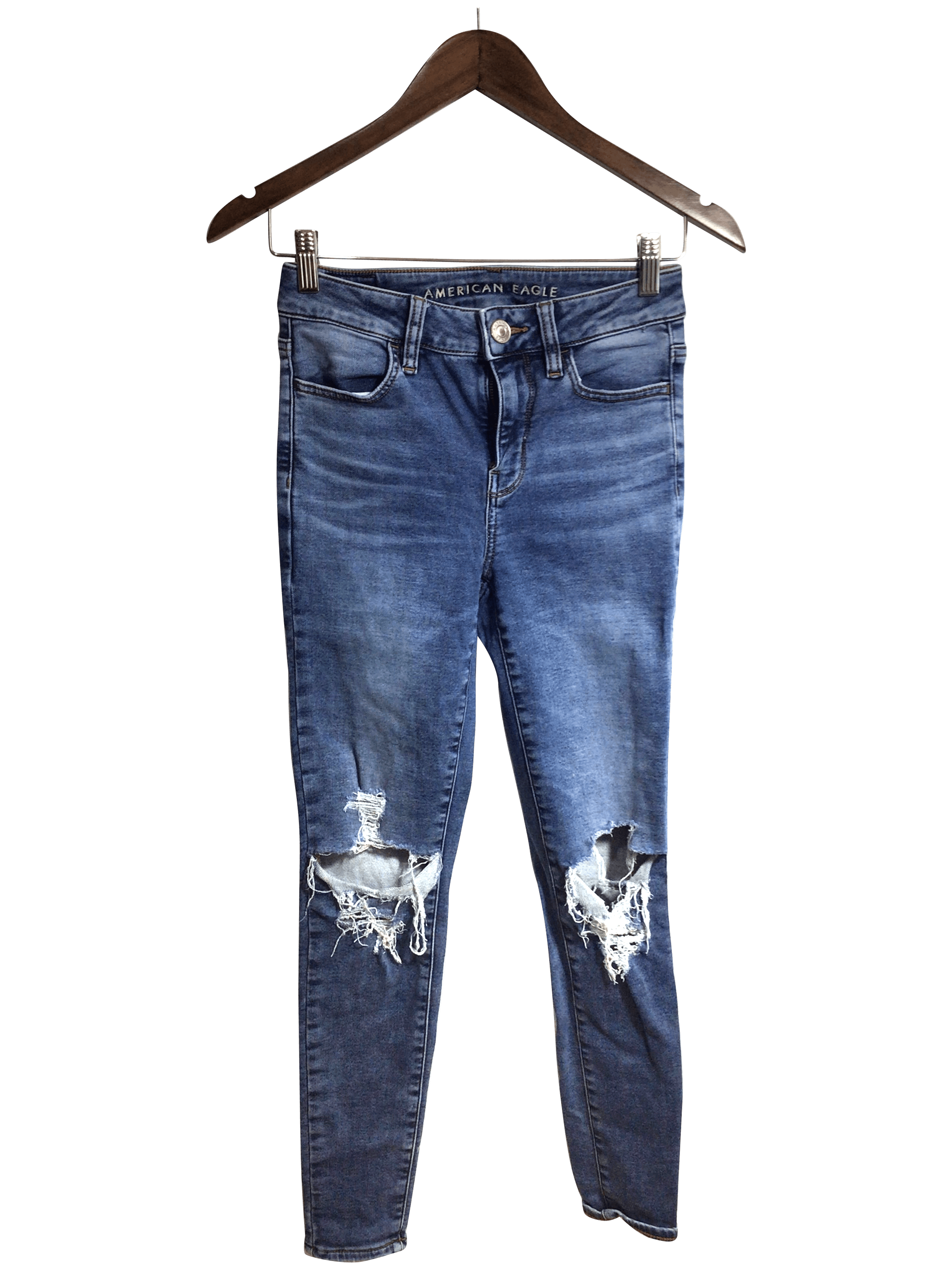 Stylish AMERICAN EAGLE Women's Blue Regular Fit Straight-Legged Jeans - Size 4