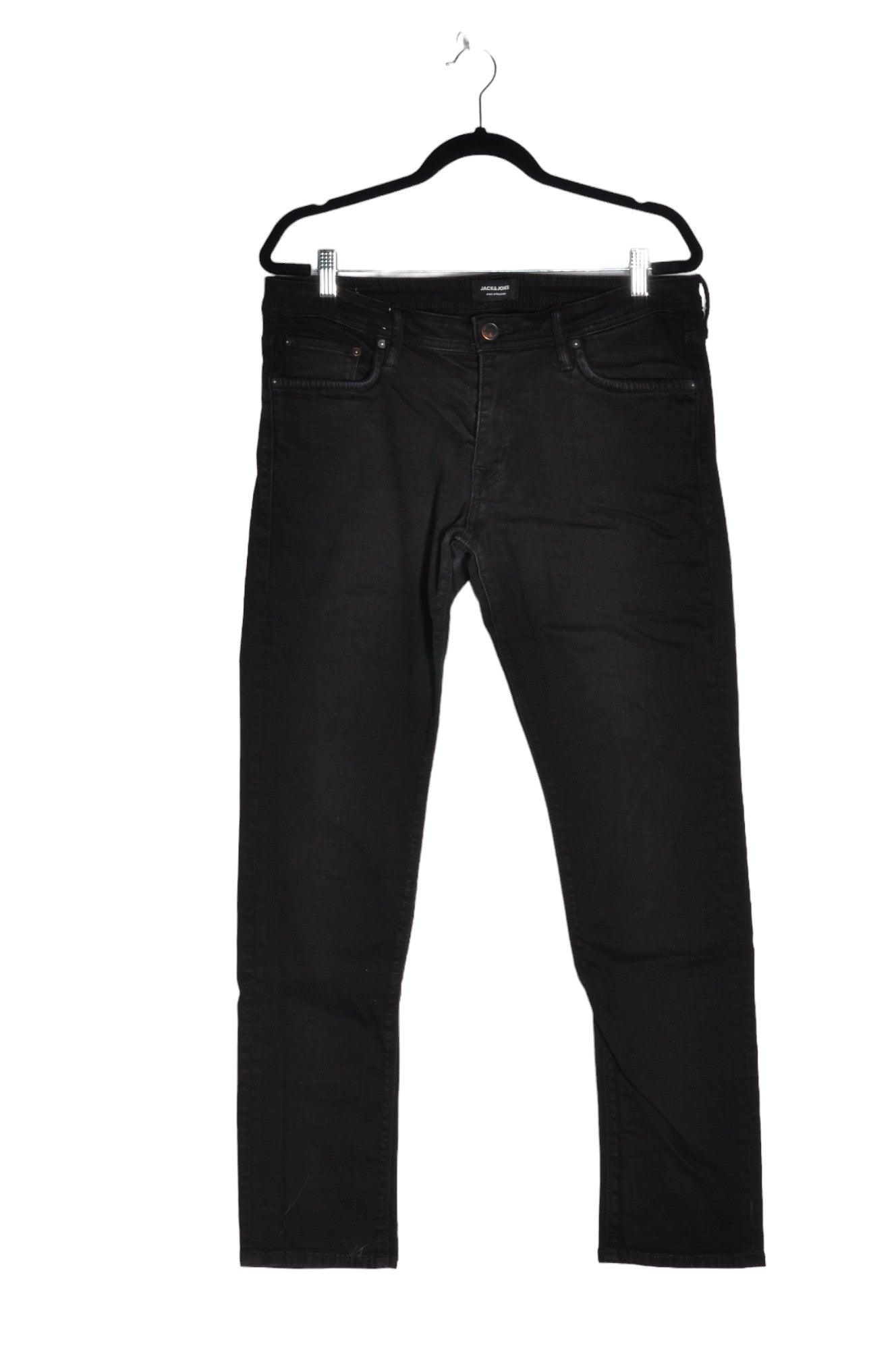 JACK AND JONES Stylish Men's Black Regular Fit Straight-Legged Jeans - Size 34x32