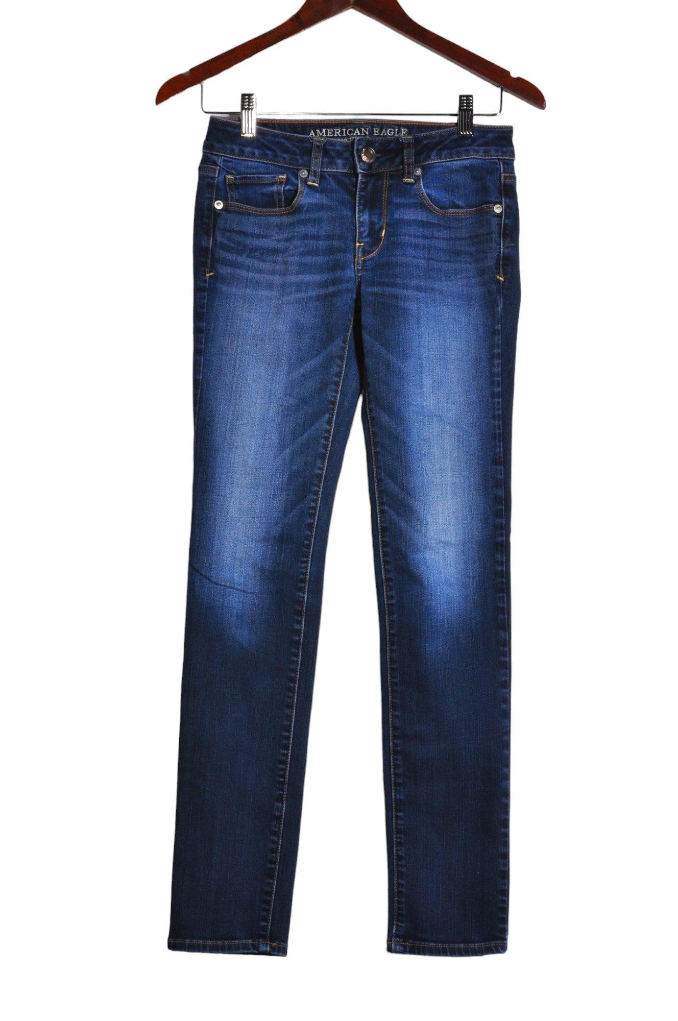 Stylish AMERICAN EAGLE Women's Regular Fit Blue Straight-Legged Jeans - Size 2