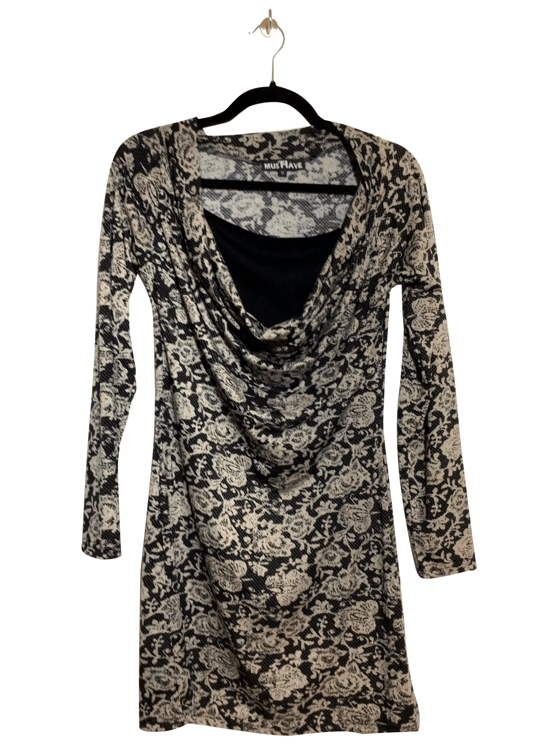 Brown MUST HAVE Regular Fit Knee-Length Long-Sleeved Scoop Neck Midi Dress - Size M