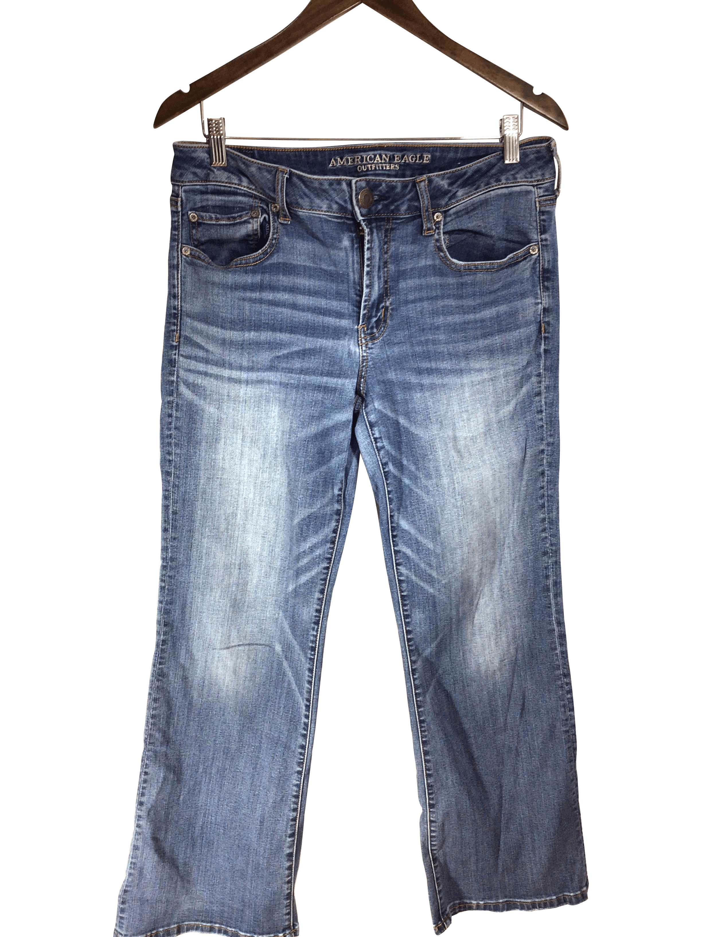 Stylish AMERICAN EAGLE Women's Blue Regular Fit Straight-Legged Jeans - Size 12