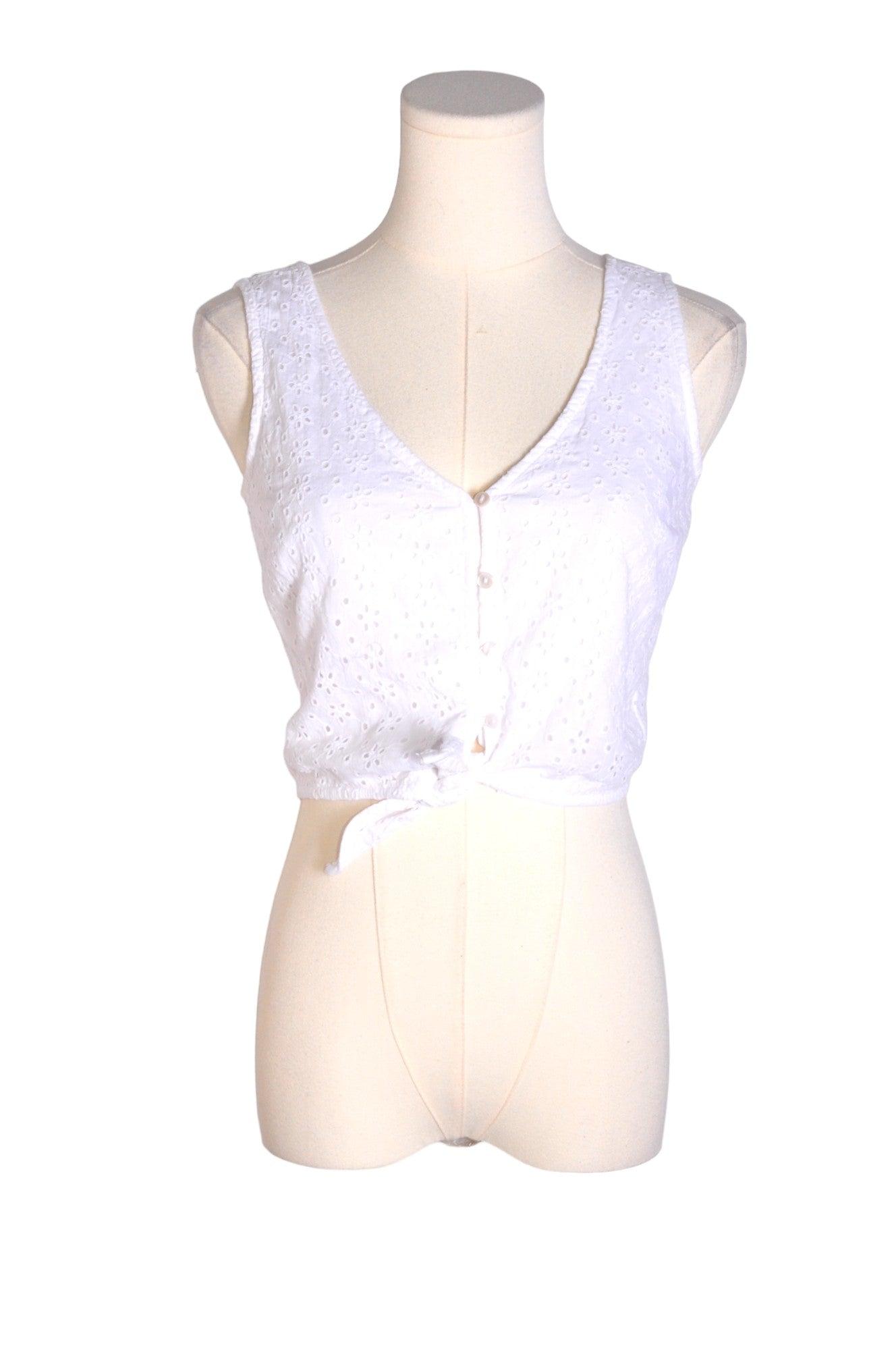 JAPNA Women's White Regular-Fit Sleeveless V-Neck Crop Top - Size S