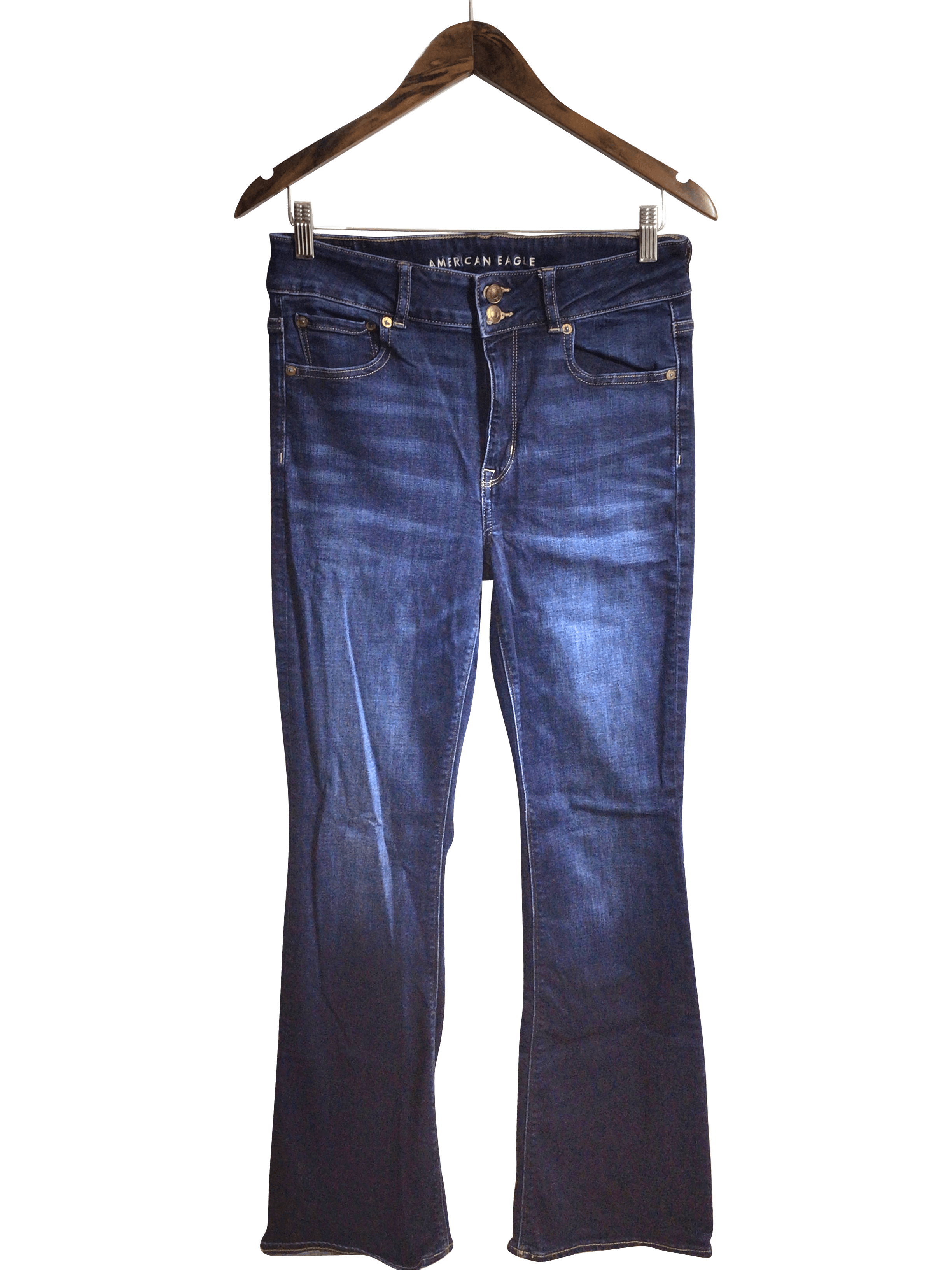 Trendy AMERICAN EAGLE Women's Blue Regular Fit Straight-Legged Jeans - Size 10
