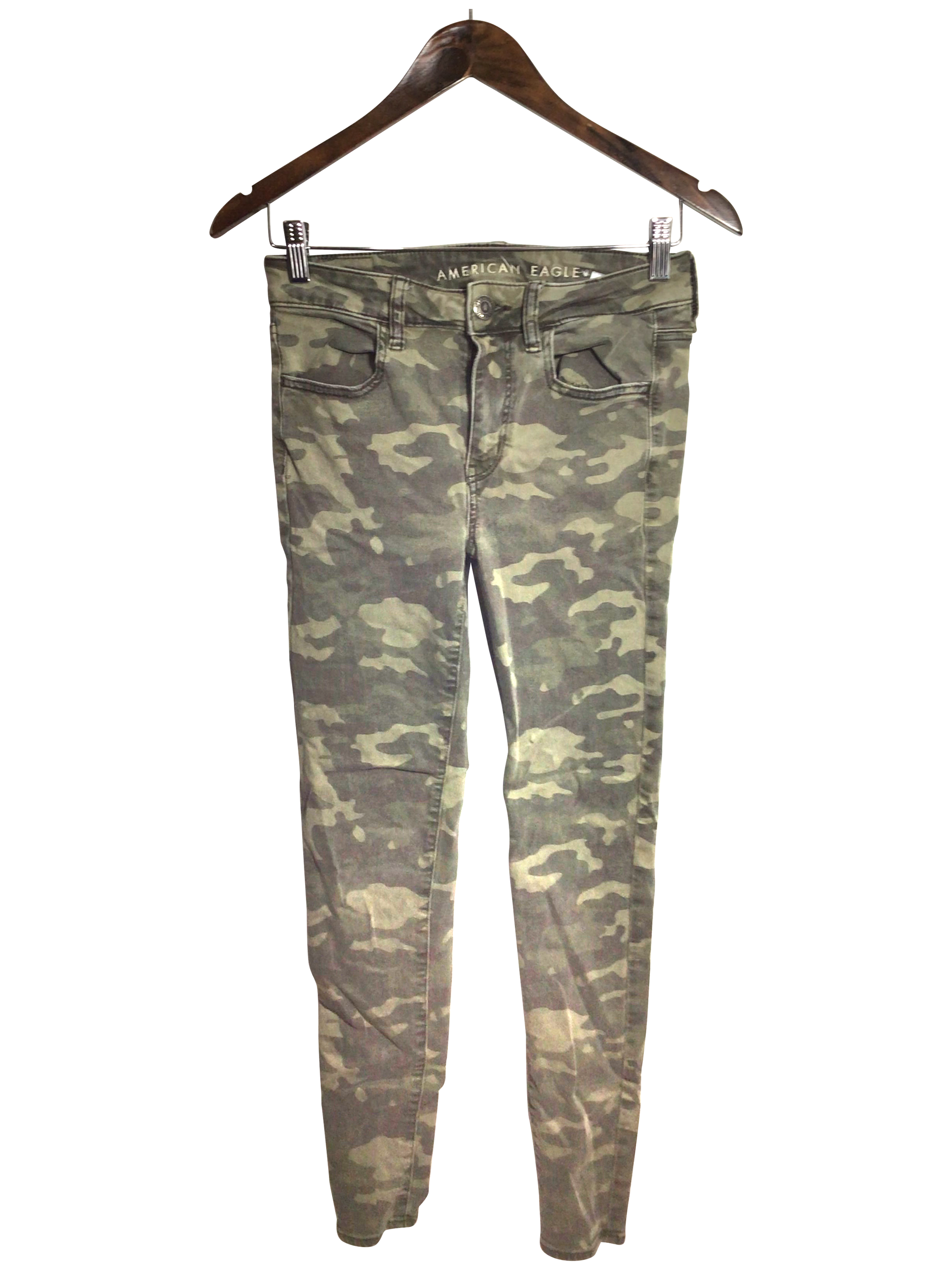 AMERICAN EAGLE Stylish Women's Green Regular Fit Straight-Legged Jeans - Size 4