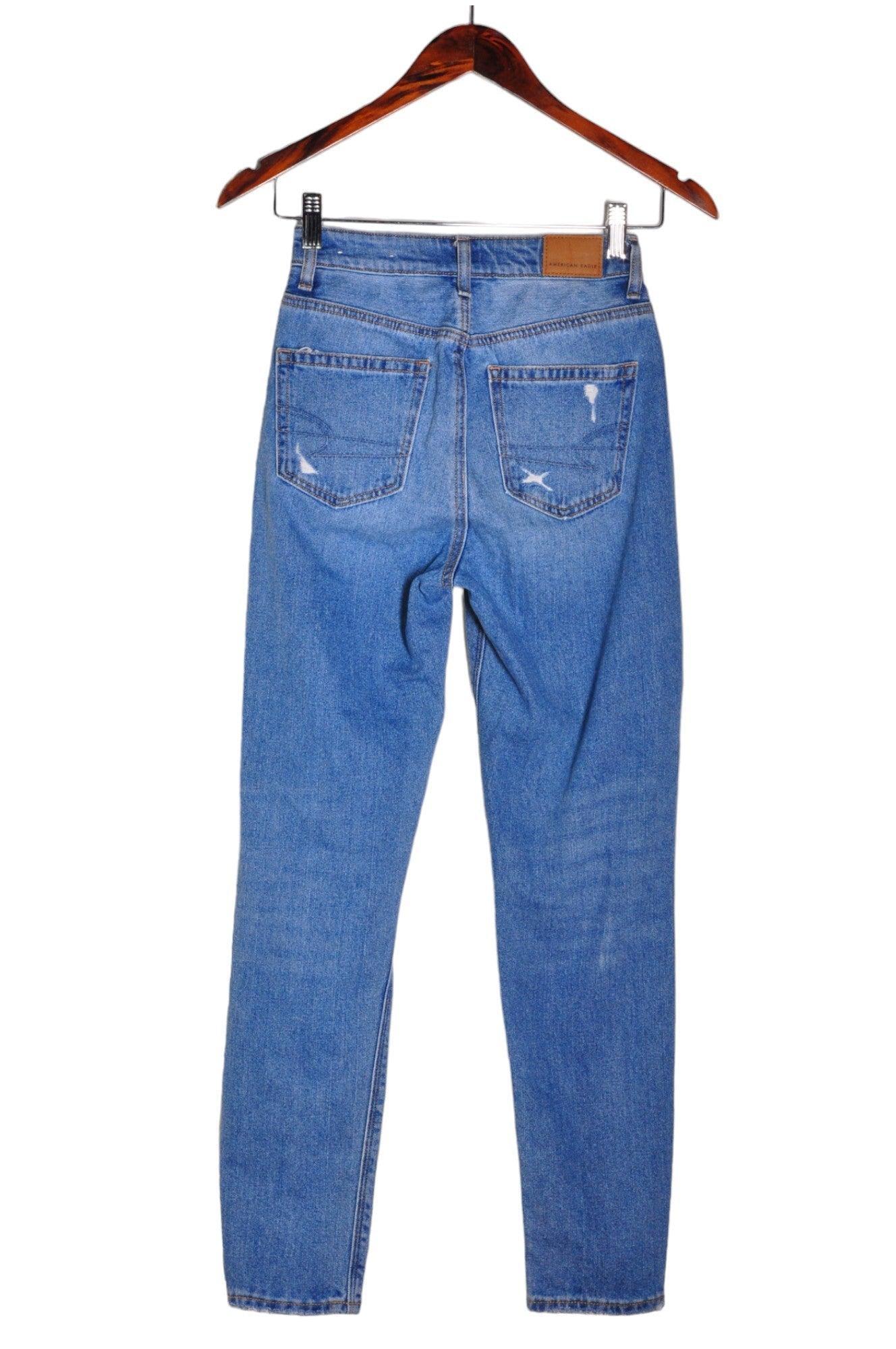 Stylish AMERICAN EAGLE Women's Regular Fit Straight-Legged Blue Jeans in Size 0