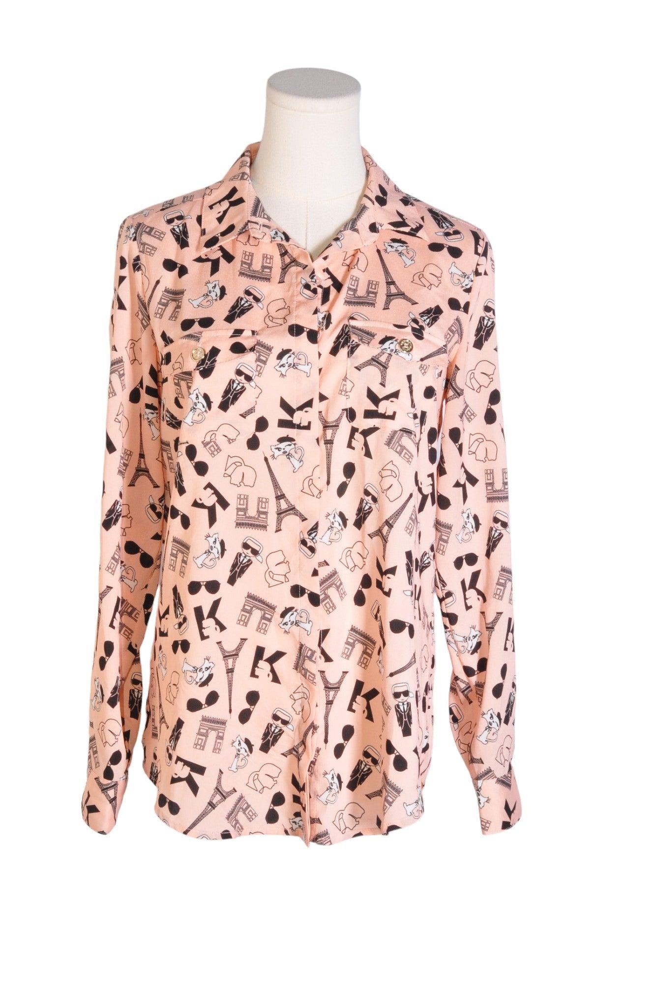Gorgeous KARL LAGERFELD Women's Pink Button - Down Regular - Fit Tops in XS Size