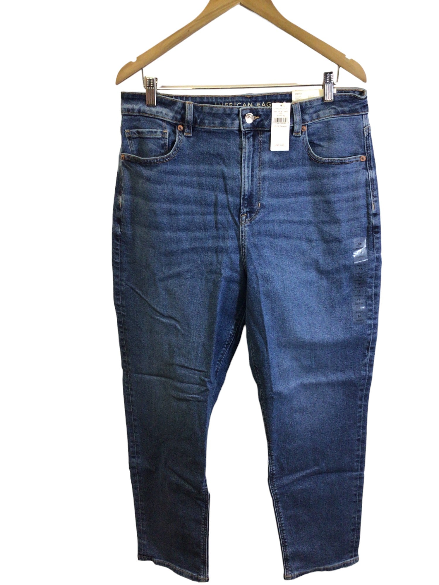 Stylish AMERICAN EAGLE Women's Blue Regular Fit Straight-Legged Jeans - Size 16